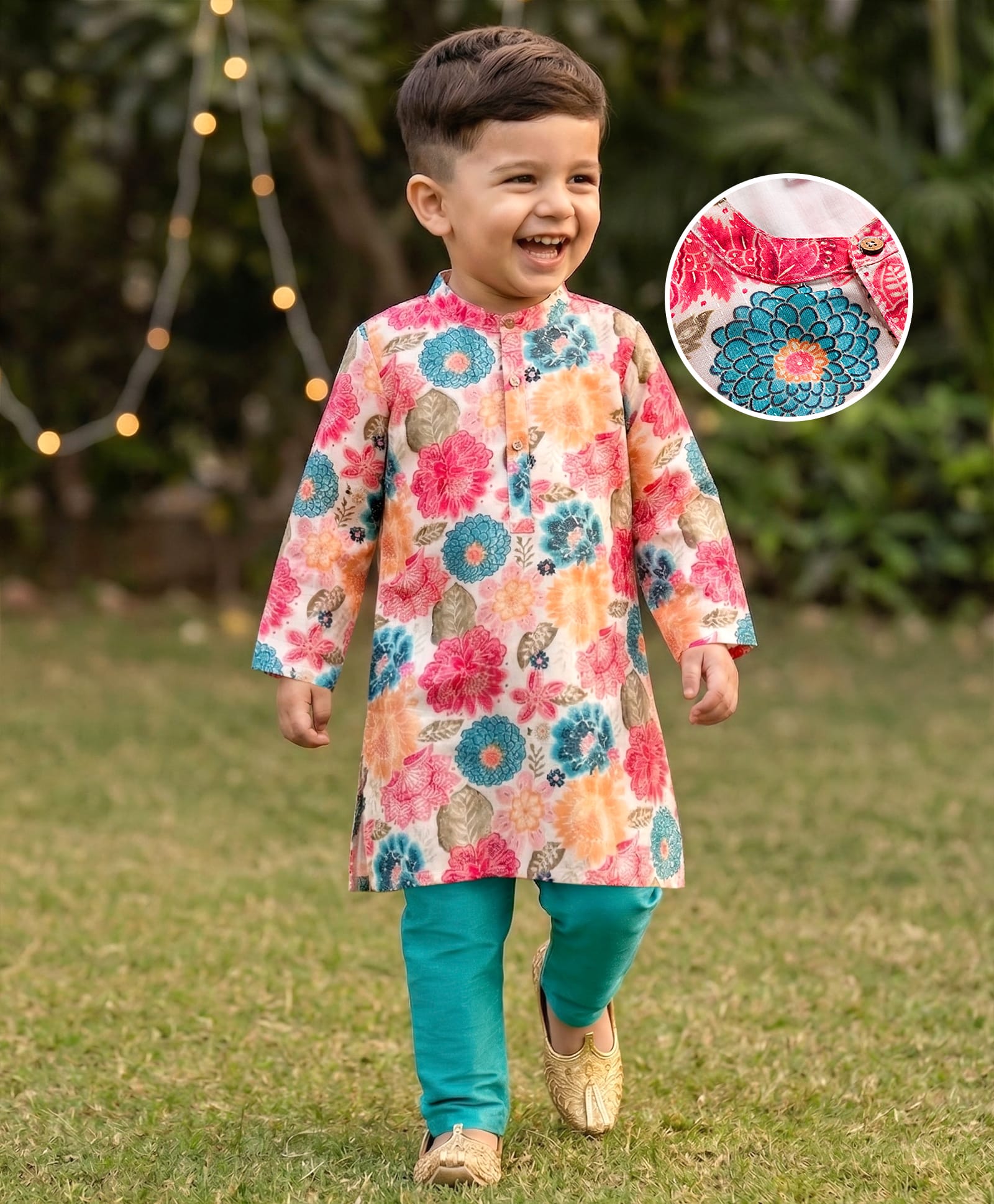 Babyhug Rayon Woven Full Sleeves Kurta Pajama Set With Floral Print - Multicolour-image-37