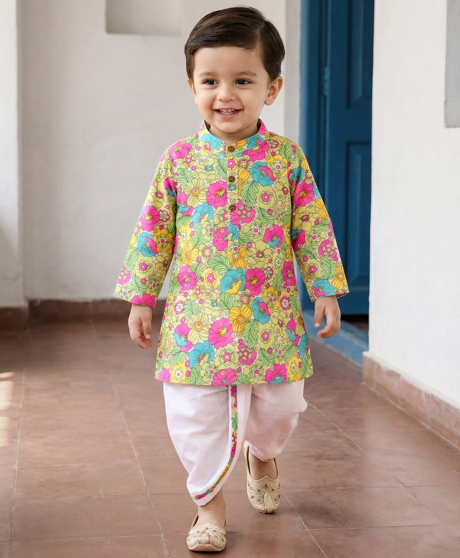 Babyhug Woven Full Sleeves Cambric Floral Printed Kurta Dhoti Set - Multicolor-image-29