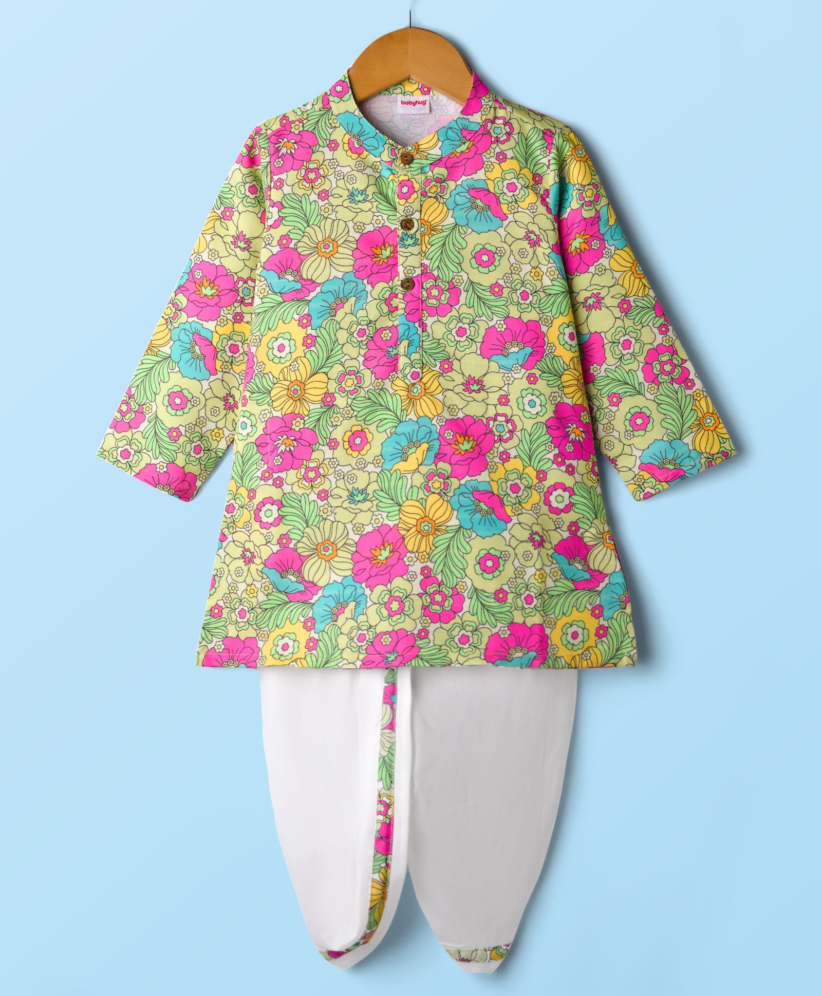 Babyhug Woven Full Sleeves Cambric Floral Printed Kurta Dhoti Set - Multicolor-picture-37