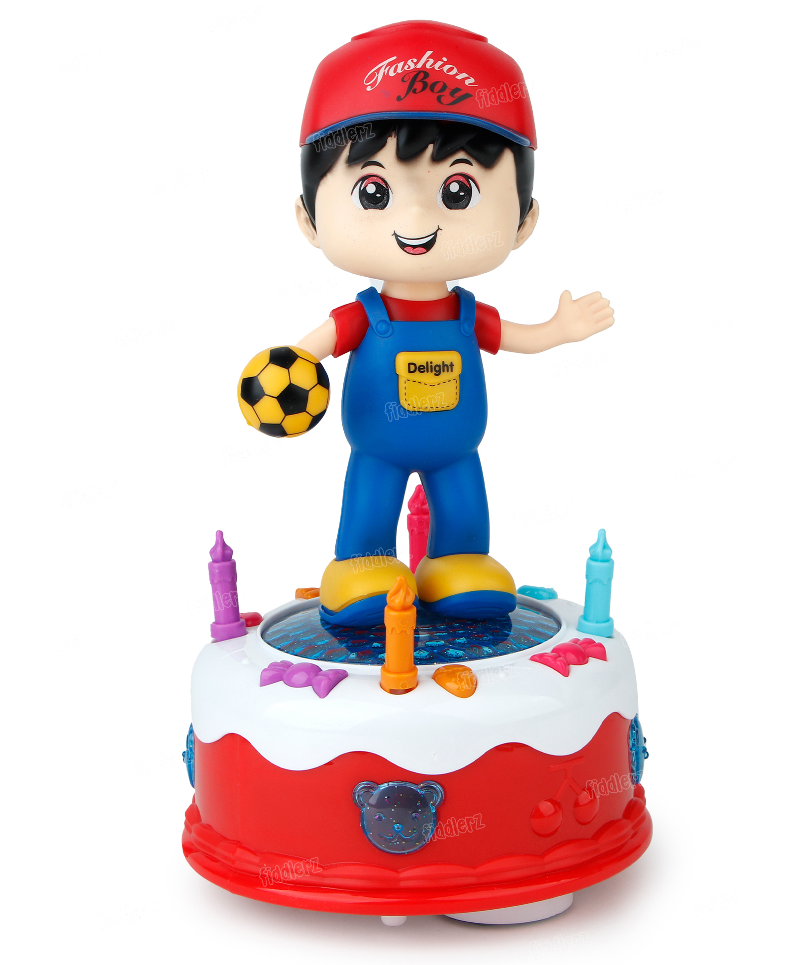 Fiddlerz Electric Cake Dancing Boy Toy with Light and Music 360 Rotation Detachable Doll Cake Accessories for Kids Boys and Girls 3+ Years (Multicolor)-image-18