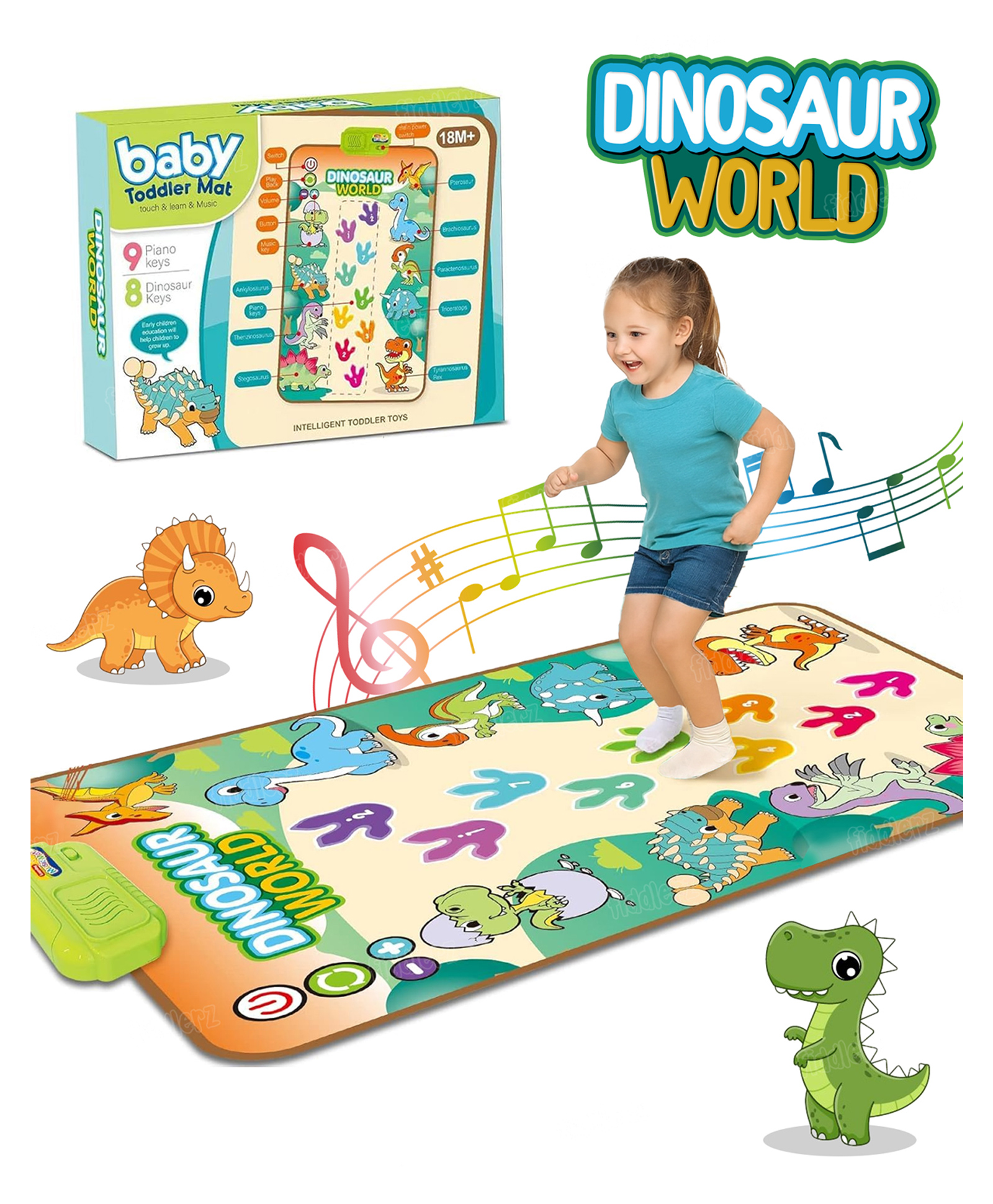 Fiddlerz Dino Musical Baby Mat with 9 Piano Keys 8 Dinosaur Sound Buttons Educational Touch and Learn Playmat for Kids Boys and Girls Age 3+-image-46