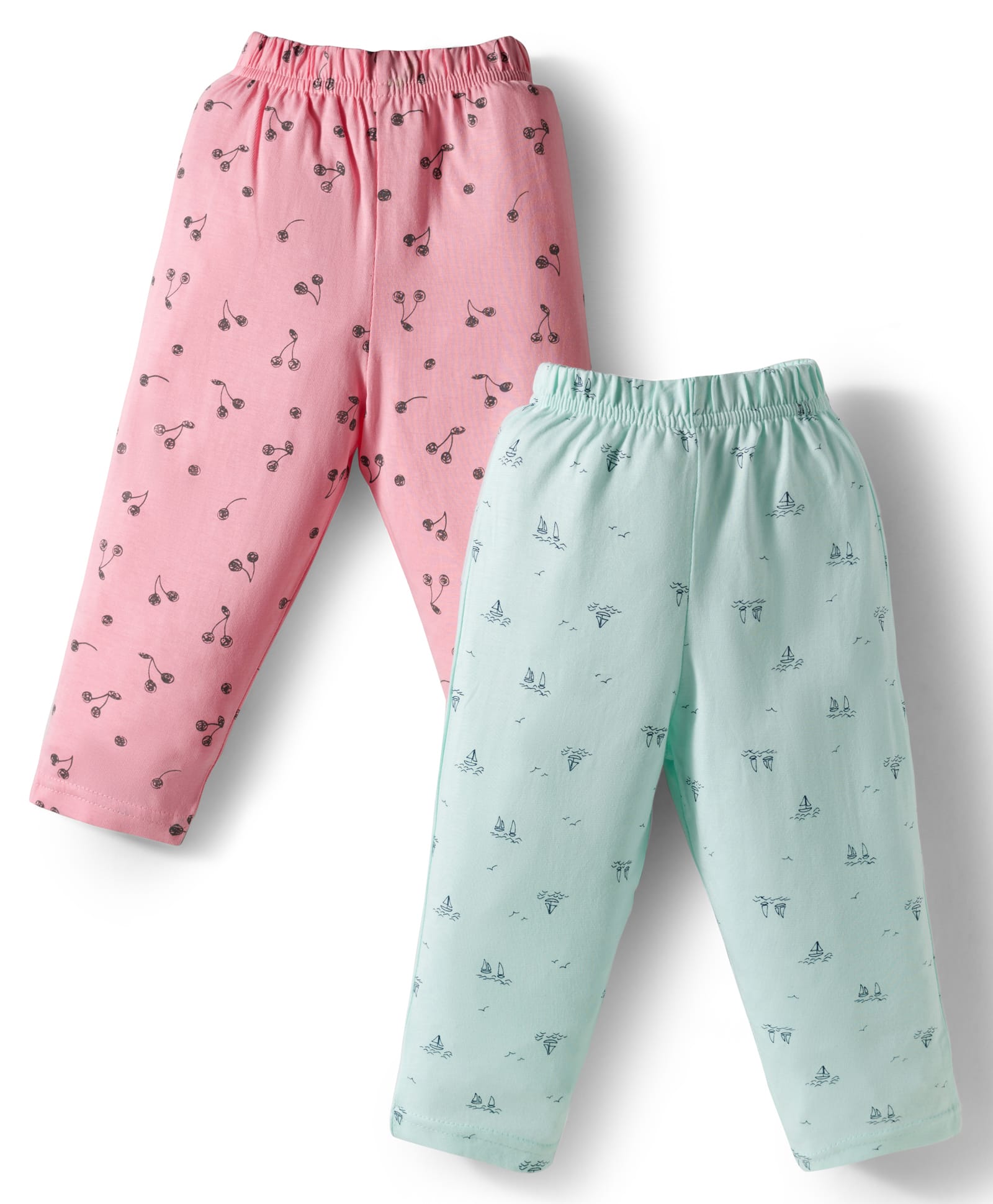 Pink Rabbit Single Jersey Knit Full Length Lounge Pants With Nautical Print Pack of 2 - Pink & Light Blue-image-43