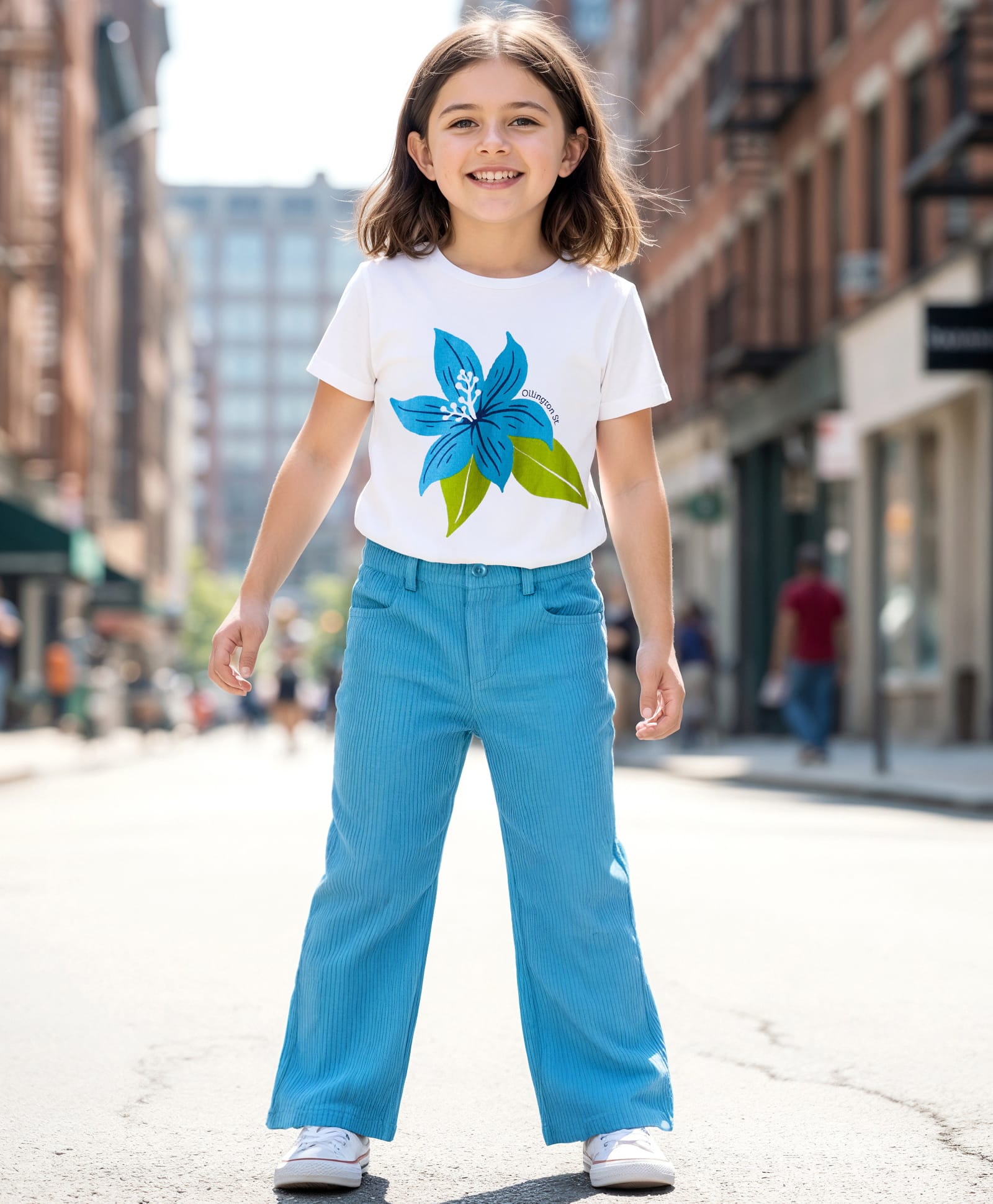 OLLINGTON ST. Cotton Knit Half Sleeves Floral Printed Top & Corduroy Pant Set - White & Light Blue-picture-38