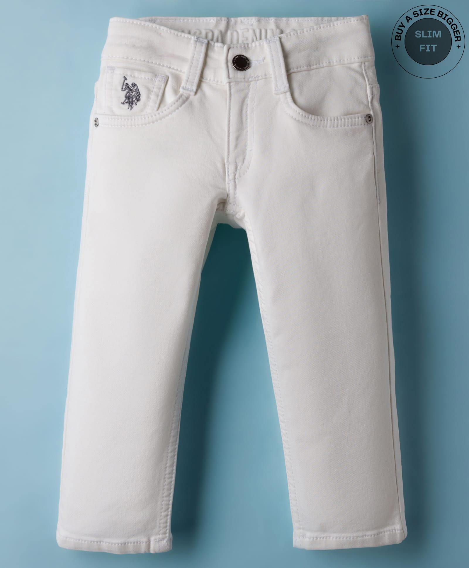 US Polo Assn Cotton Knit Full Length Solid Colour Jeans - White-picture-24