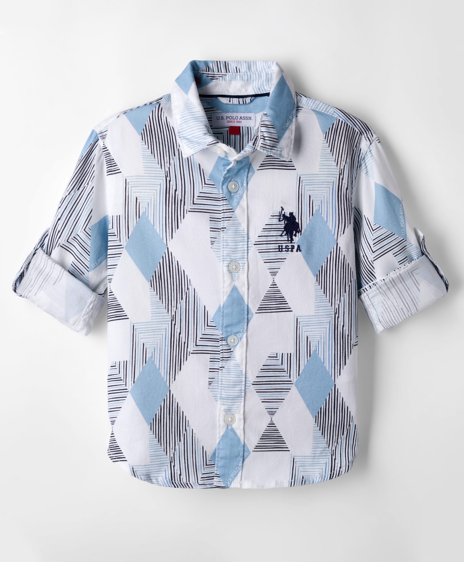 US Polo Assn 100% Cotton Woven Full Sleeves Shirt With Abstract Print - White-picture-19