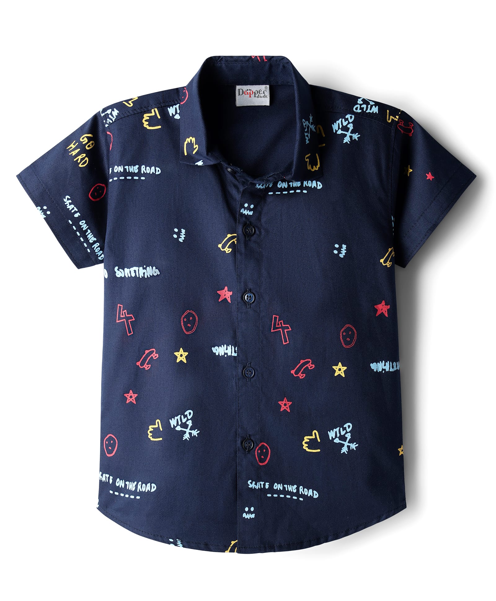 Dapper Dudes Half Sleeves Typography Printed Shirt - Navy Blue-image-22