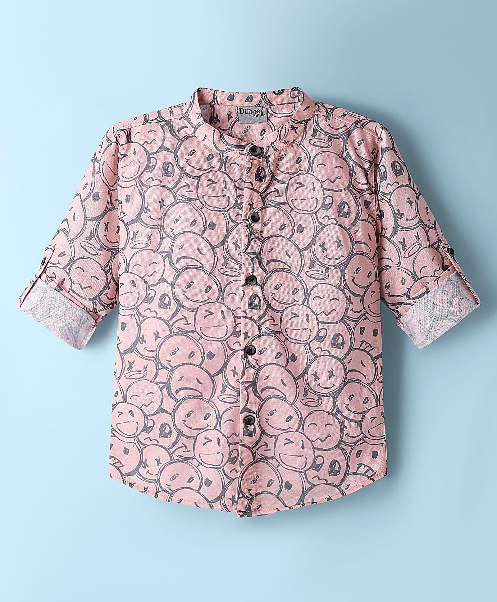 Dapper Dudes Full Sleeves Emojis Printed Shirt - Peach-image-4