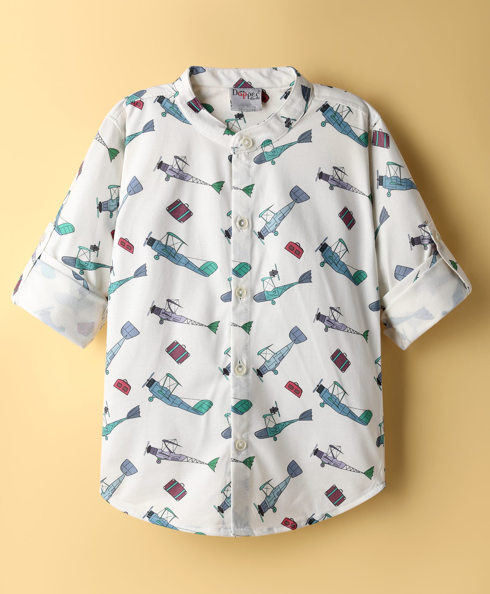 Dapper Dudes Full Sleeves Aeroplane Printed Shirt - Cream-image-35