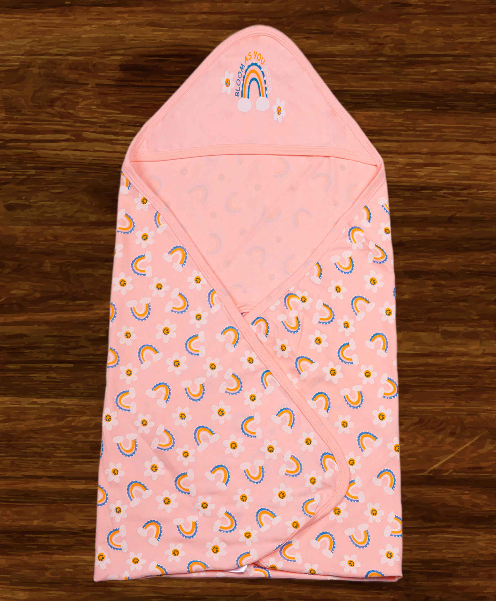 Mittenbooty Baby Hooded Wraps single Ply -Flower Print-Peach-picture-12