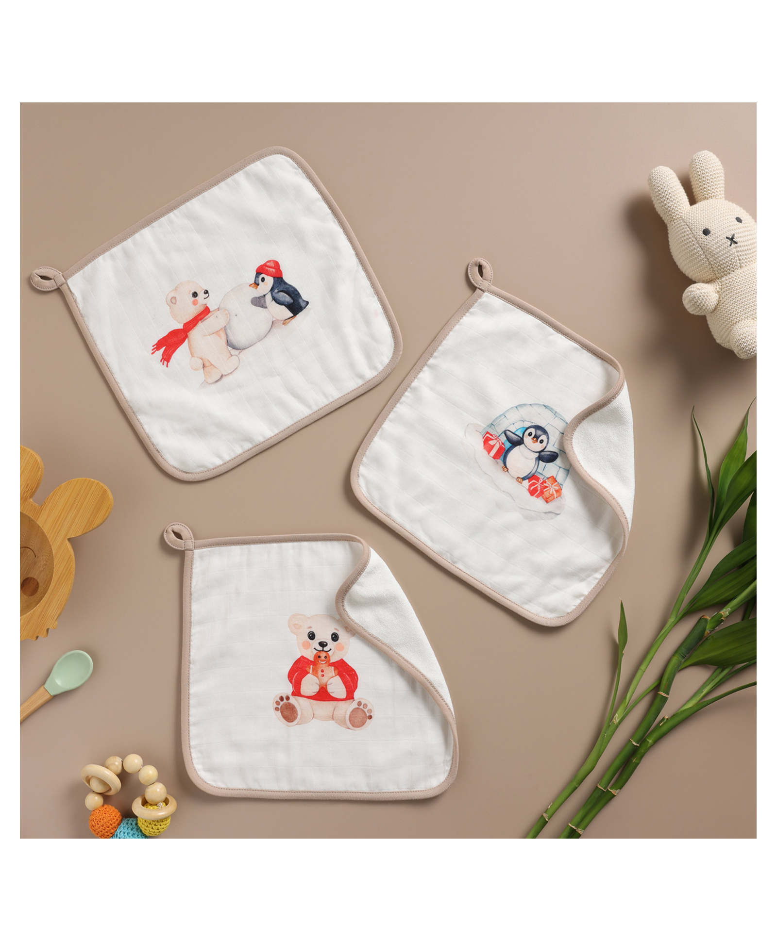 Bamboo Cotton Muslin Wash cloth- Arctic Dreams-image-1