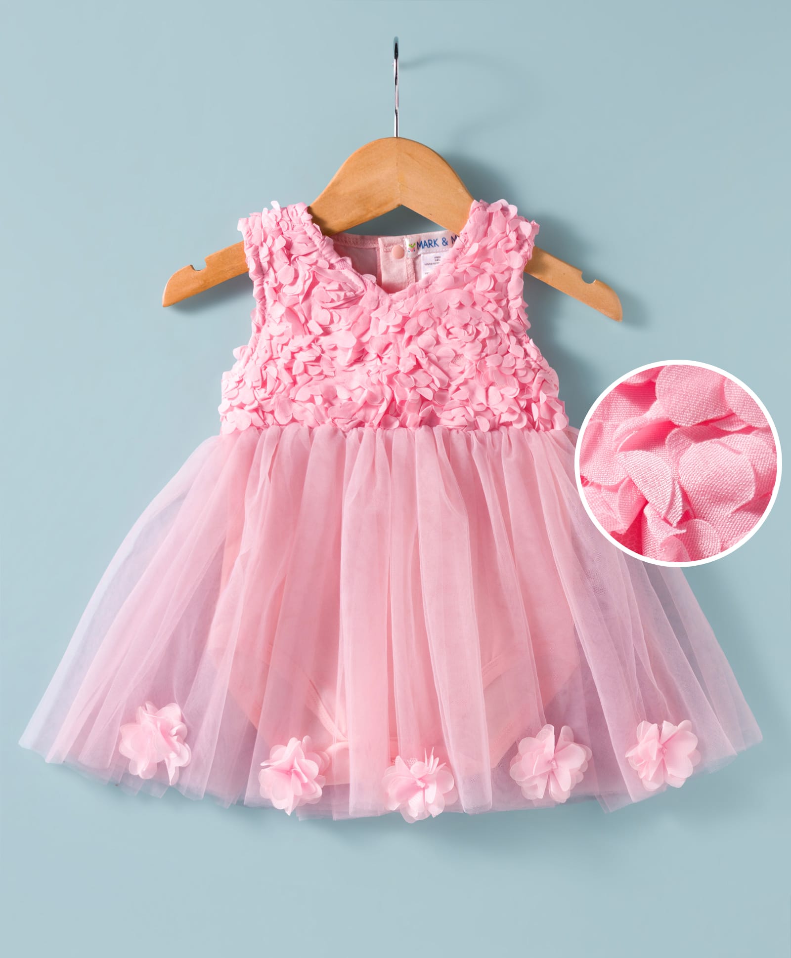 Mark & Mia Woven Sleeveless Party Onesies with Floral Applique - Pink-picture-33