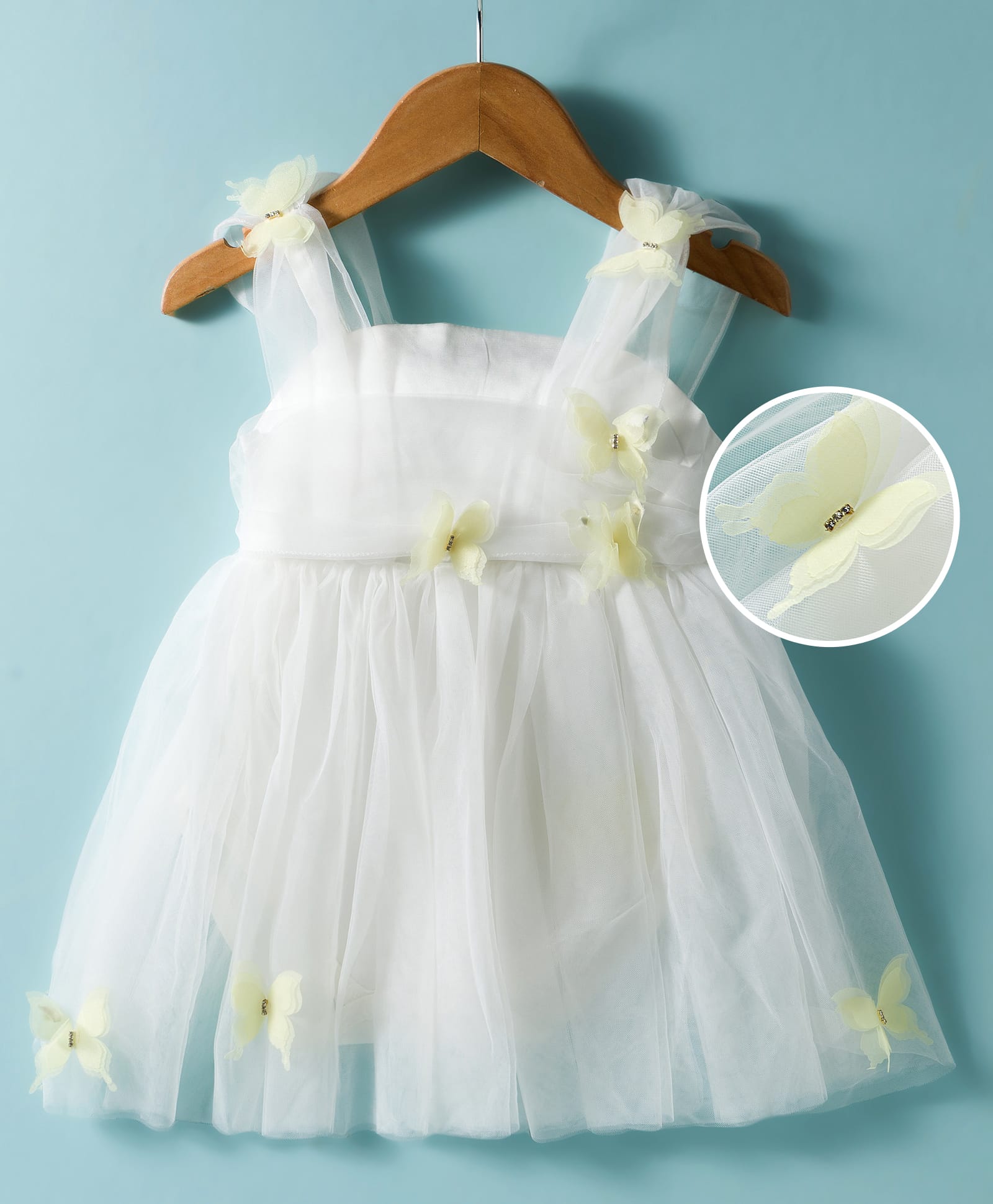 Mark & Mia Woven Sleeveless Frock Style Party Onesie With Floral Applique - White-picture-27