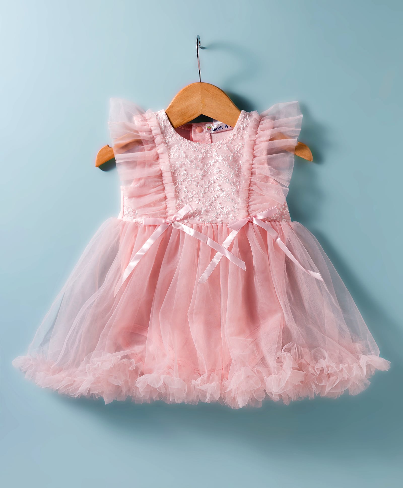 Mark & Mia Woven Frill Sleeves Frock Style Party Onesie with Embroidery & Frill Detailing - Pink-picture-20