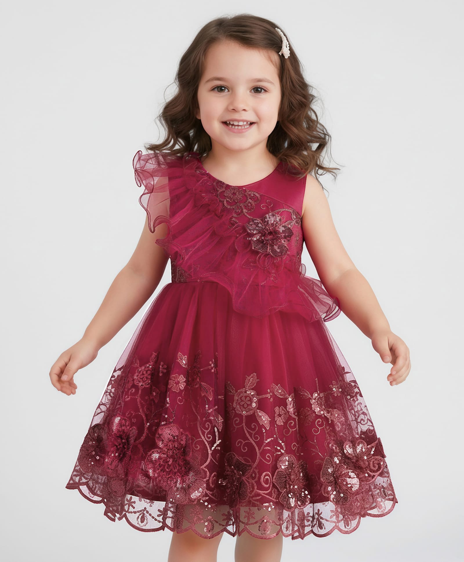 Mark & Mia Woven Sleeveless Party Dress with Embroidery & Sequin Detailing - Maroon-picture-34