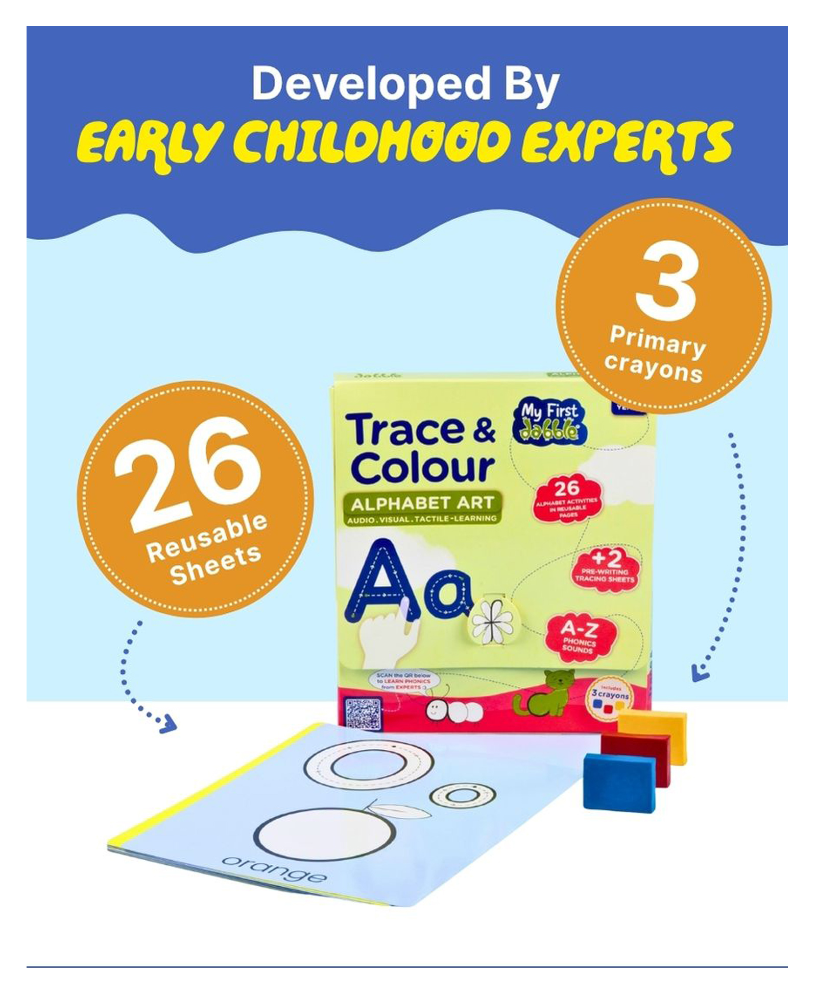 Dabble My dabble ABC Trace & Colour Kit | Multi-Sensory Alphabet Learning for Kids | 3 Non-toxic Crayons-picture-28