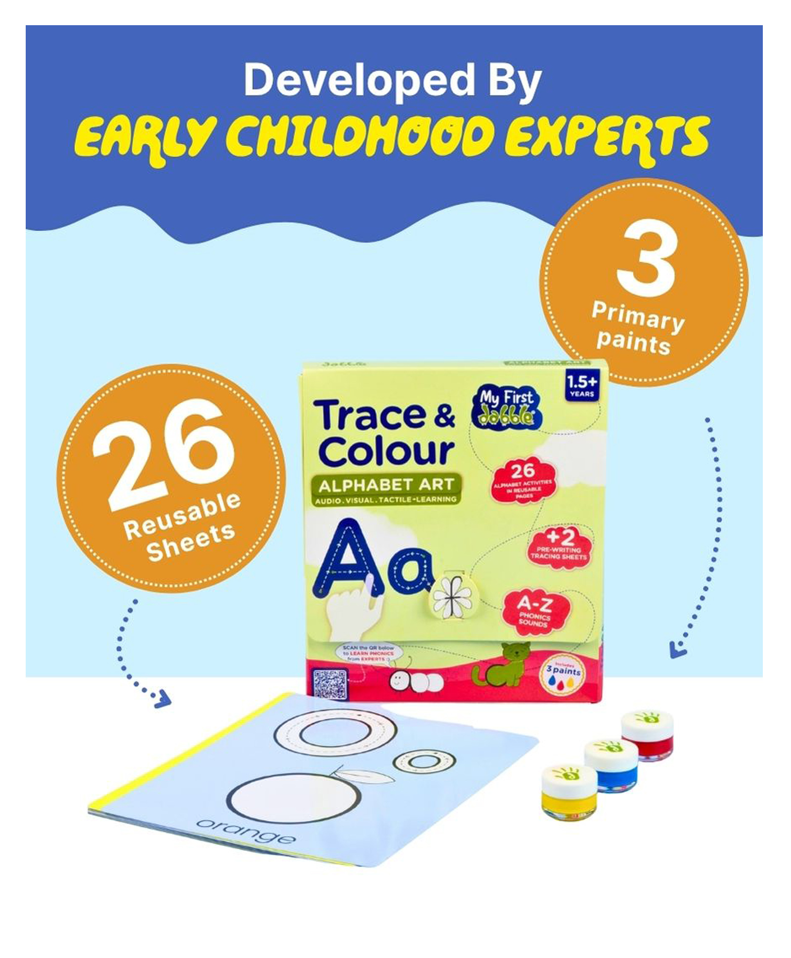 Dabble My dabble ABC Trace & Colour Kit | Multi-Sensory Alphabet Learning for Kids | 3 Non-toxic Paints-image-24