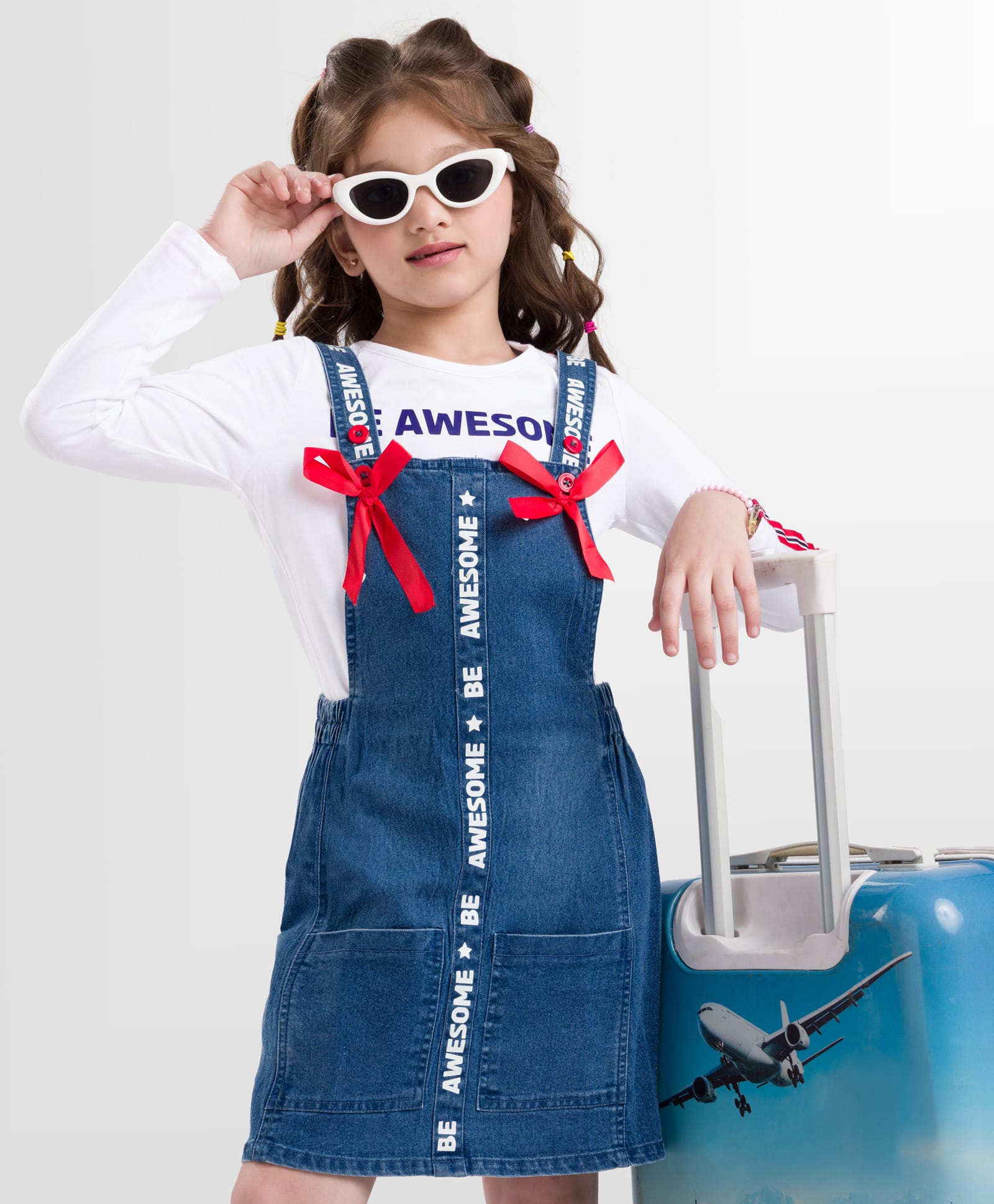 OLLINGTON ST. Cotton Full Sleeves Top & Denim Pinafore - White & Blue-picture-21