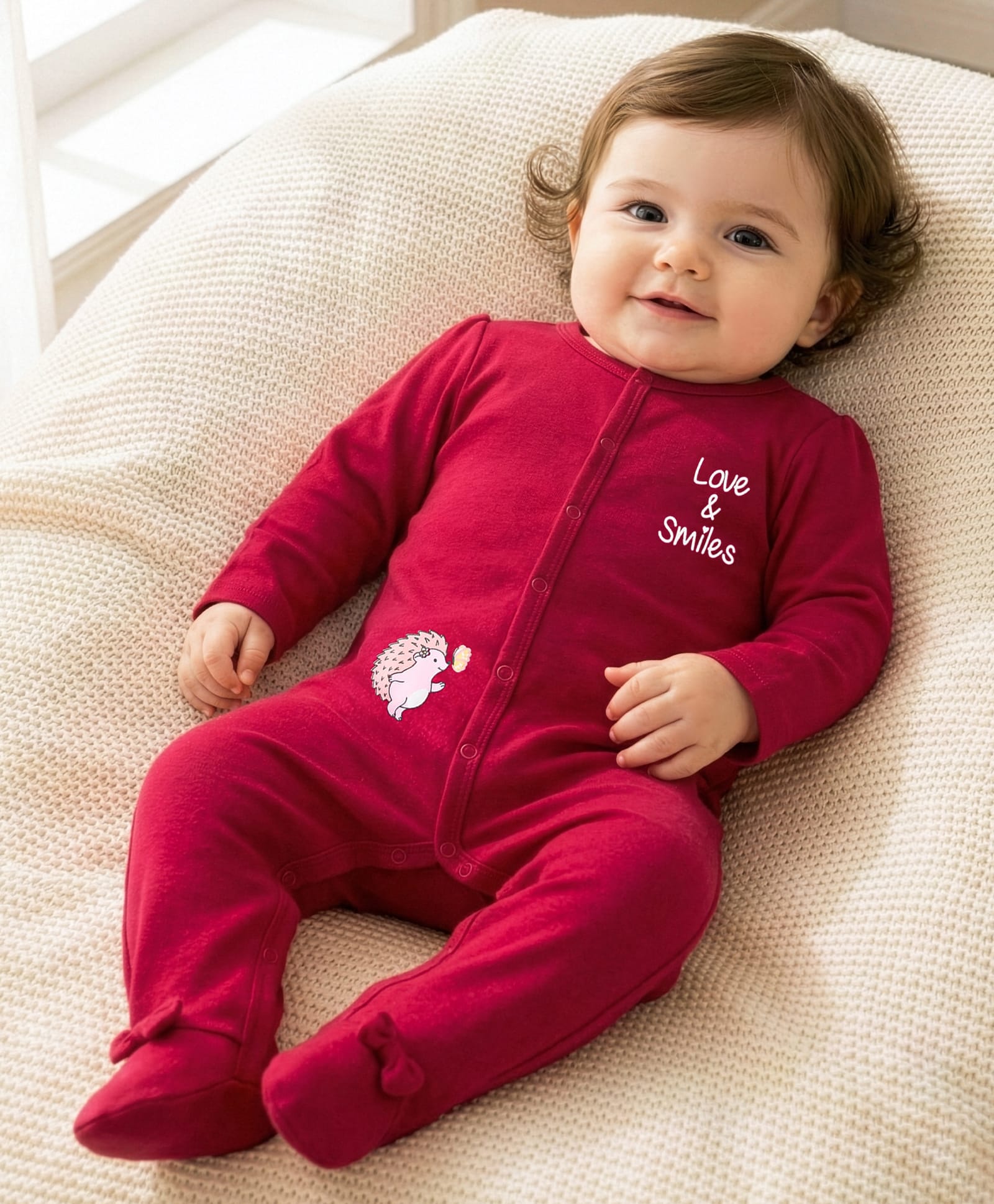 Babyoye Interlock Knit Full Sleeves Footed Sleepsuit With Eco Jiva Finish & Text Print - Brown-picture-29