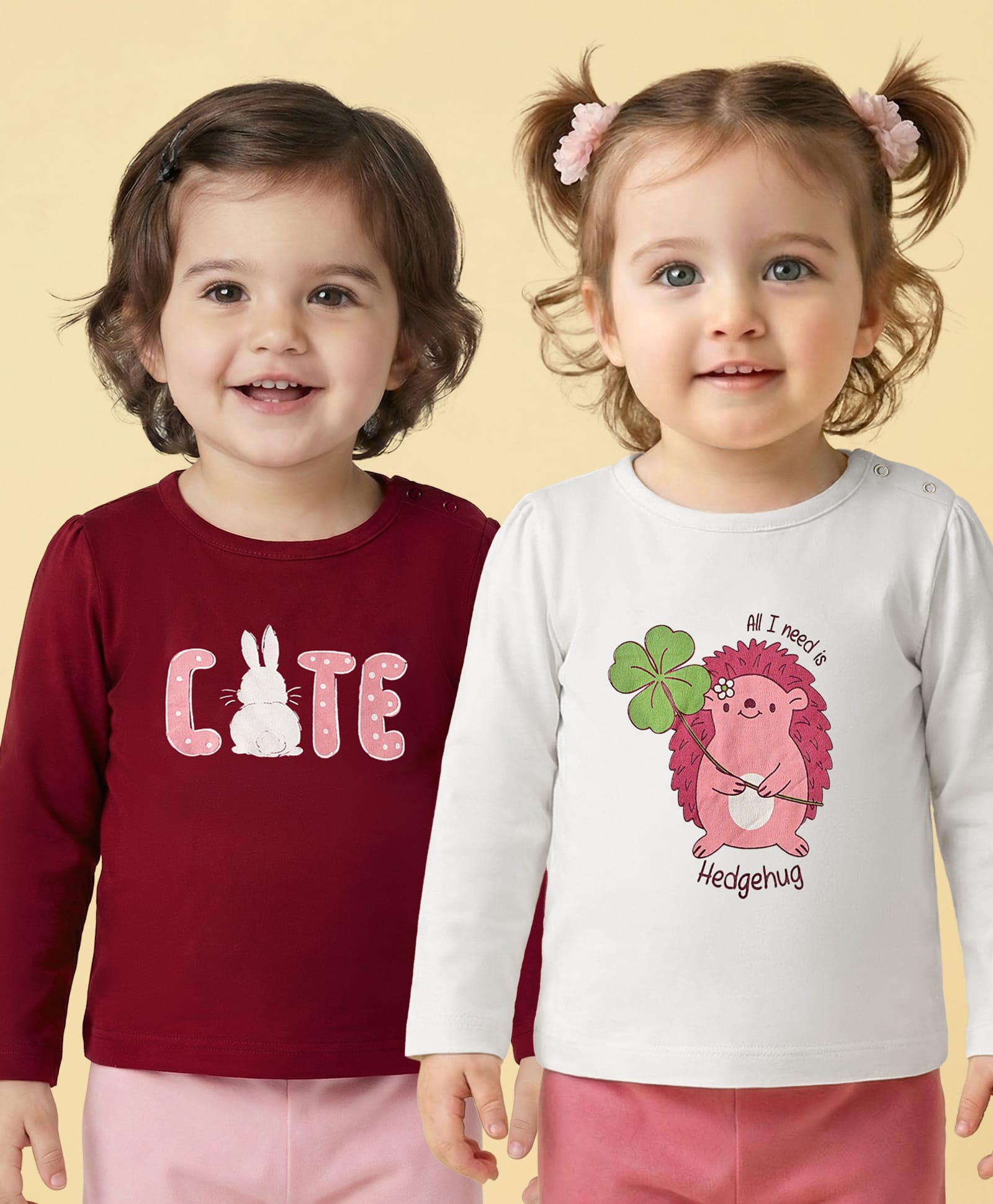 Babyoye 100% Cotton Knit Eco Jiva Finish Full Sleeves T-shirts With Animal & Cute Text Print Pack of 2 - Maroon & White-image-39
