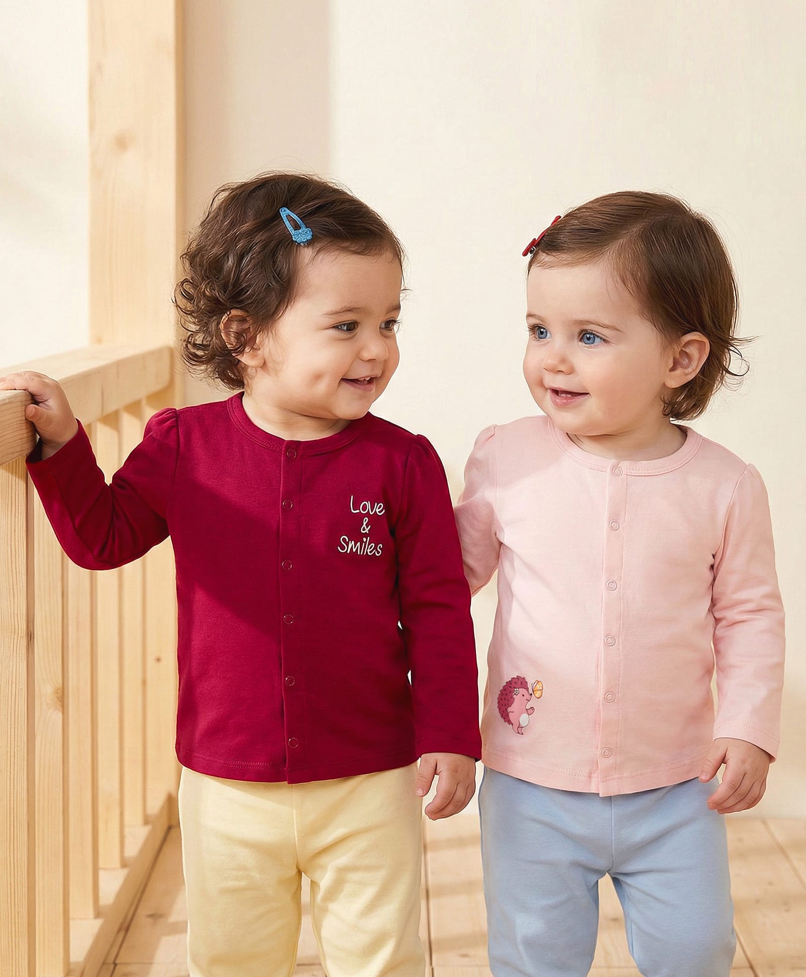 Babyoye Interlock Knit Full Sleeves Jhablas With Eco Jiva Finish & Text Print Pack Of 2 - Pink & Red-picture-38