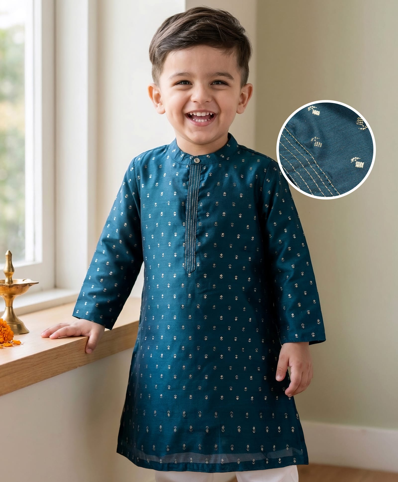 Babyhug Rayon Woven Full Sleeves Kurta With Floral Print - Teal Blue-image-11