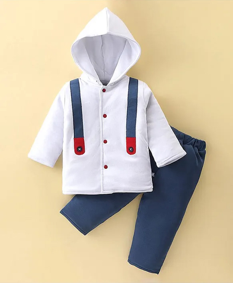 Wonderchild Full Sleeves Solid Hooded Jacket With Pant Set - Light Grey-image-1