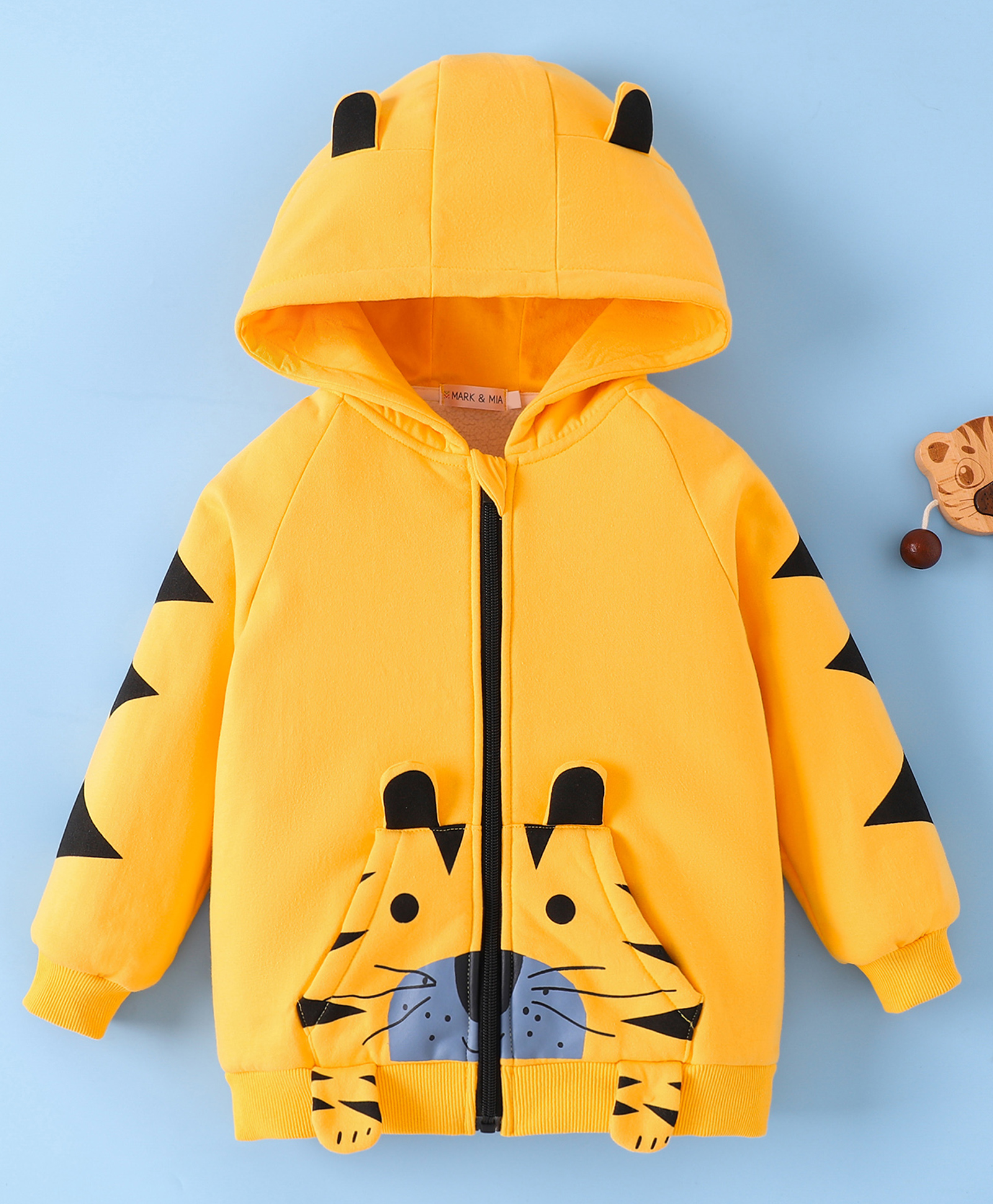 Mark & Mia Full Sleeves Hooded Sweatjacket With Tiger Print & Kangaroo Pockets - Yellow-picture-27