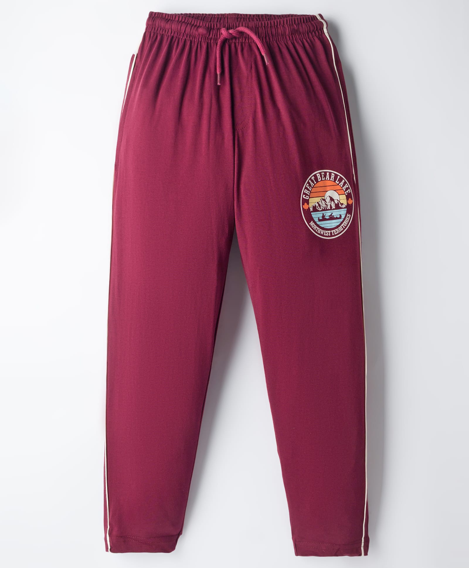Taeko Single Jersey Knit Full Length Track Pant With Text Print - Burgandy-picture-15
