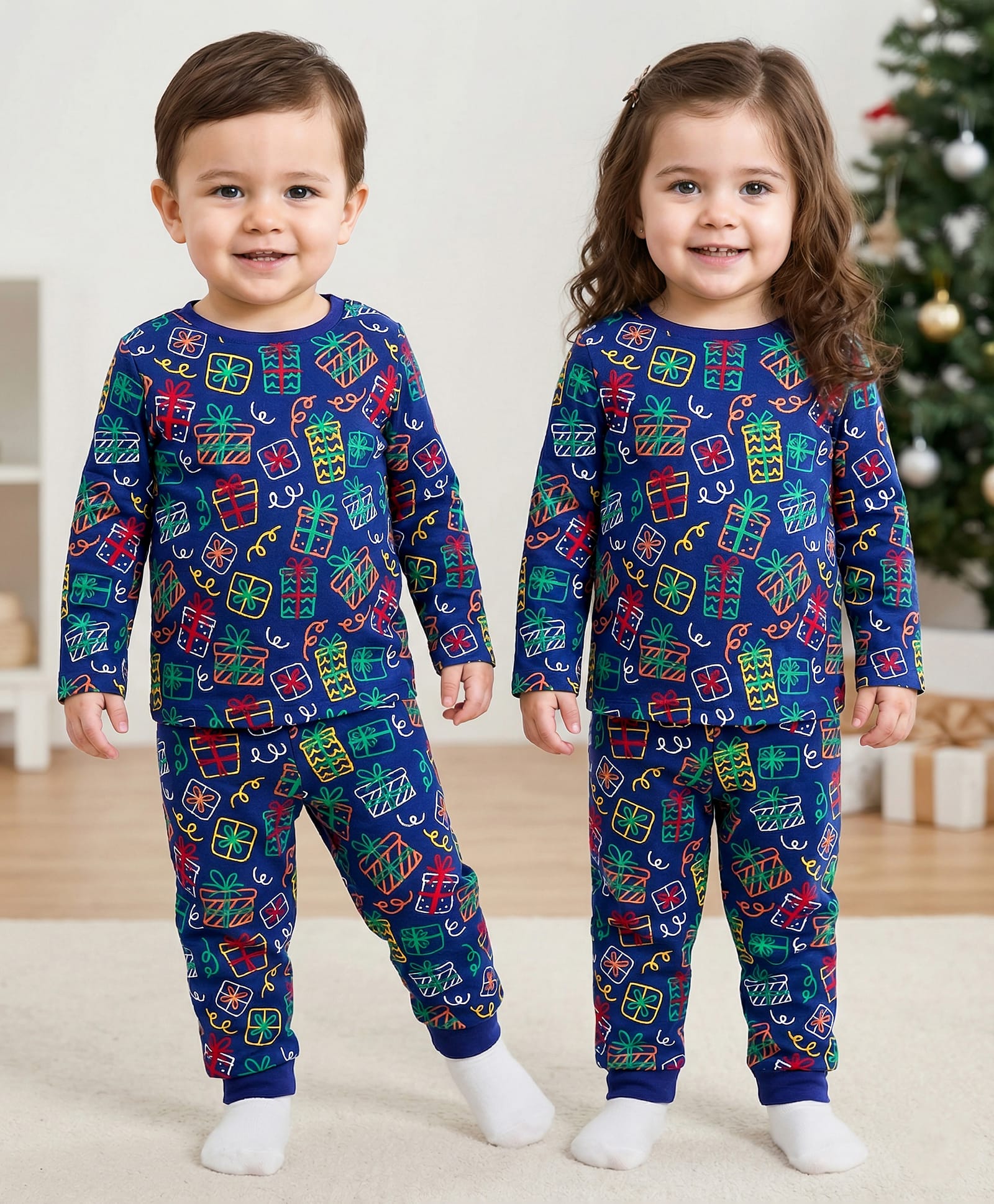 Babyhug Cotton Knit Full Sleeves Co-ords Night Suit With Gift Box Print - Blue-image-16