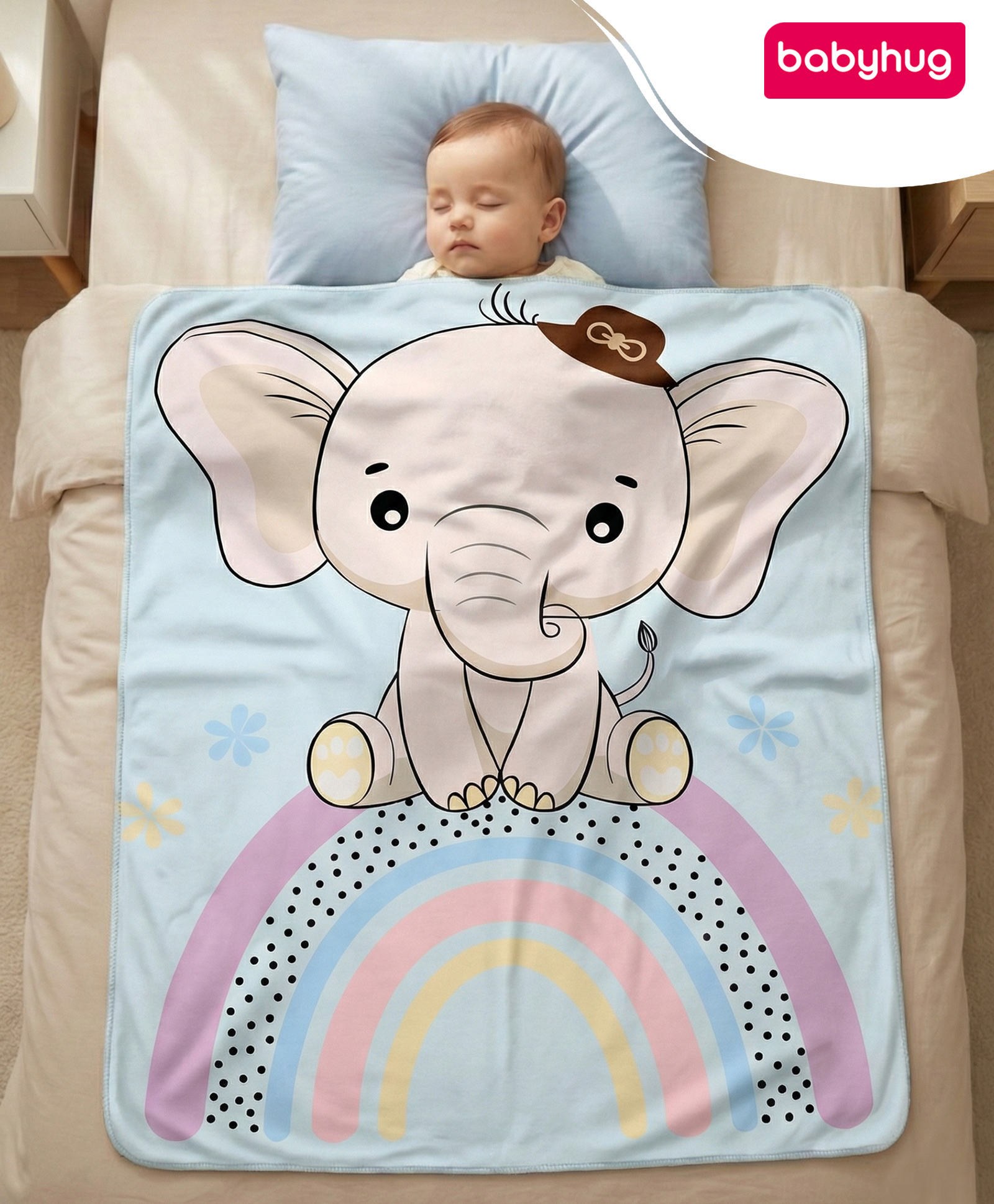 Babyhug Sherin & Poly Wool All Season Blanket Elephant Print | New Born| Toddler Blanket| Baby Skin Friendly| Super Soft Wool| Machine Washable- Light Blue-picture-23