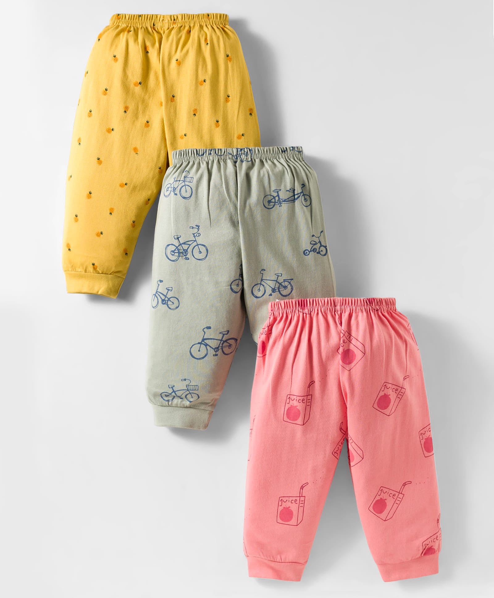 Zero Sinker Knit Full Length Leggings With Cycle & Pineapple Print Pack Of 3 - Pink Yellow & Light Green-image-22