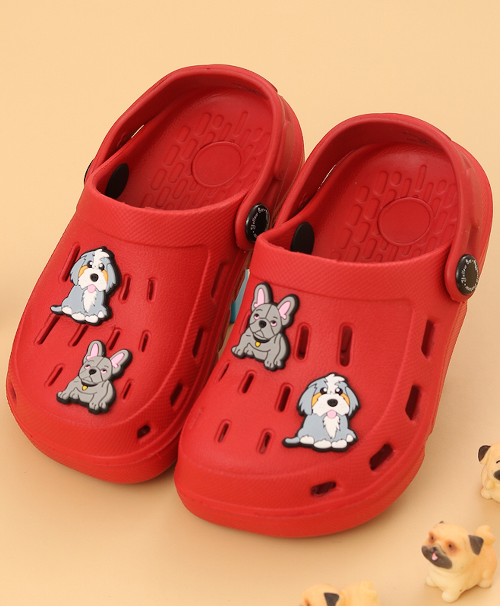 Yellow Bee Solid Perforated Slingback Clogs With Animals Charms - Red-picture-27