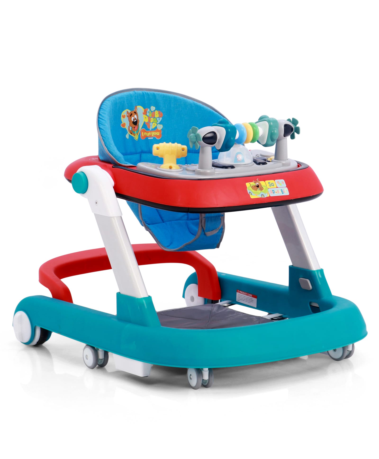 fab n funky Scooby Doo Multifunctional 2 in 1 Baby Walker with Anti Fall Protection & Adjustable Height Without Foot Mat- Red & Blue-picture-15