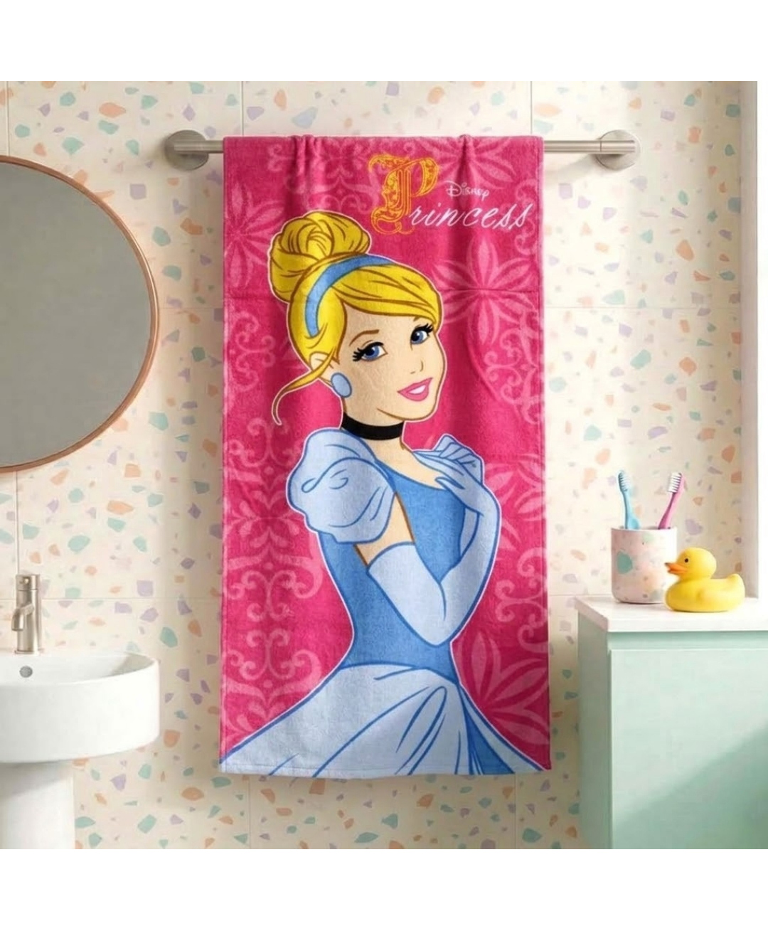 Athom Trendz Cotton Bath Towel Disney Princess Print - Pink-image-16