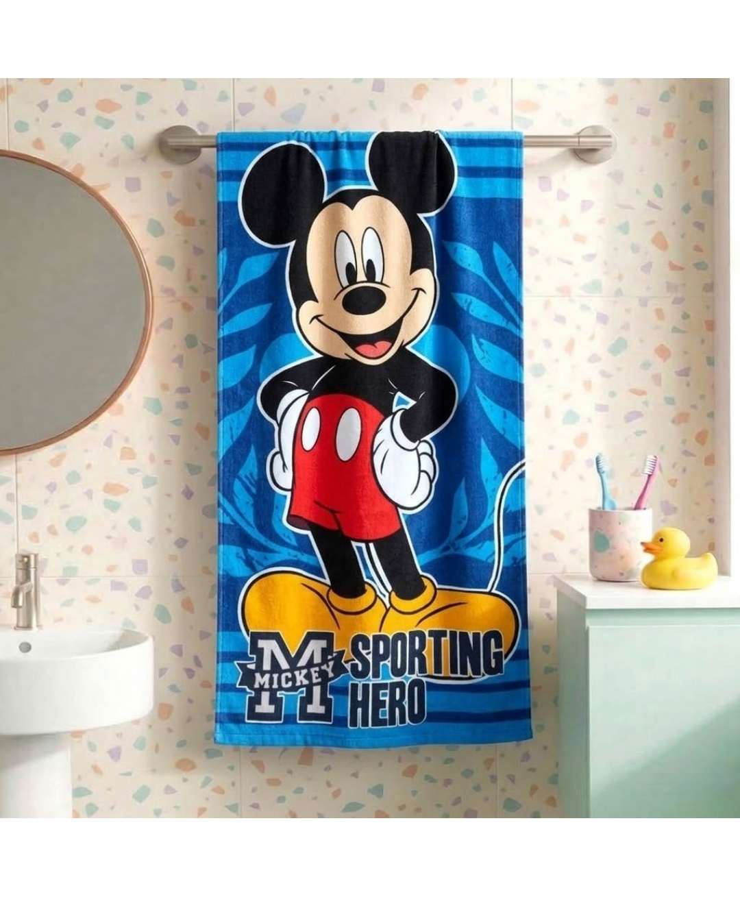 Athom Trendz Cotton Bath Towel Disney Mickey Mouse Print - Blue-image-5