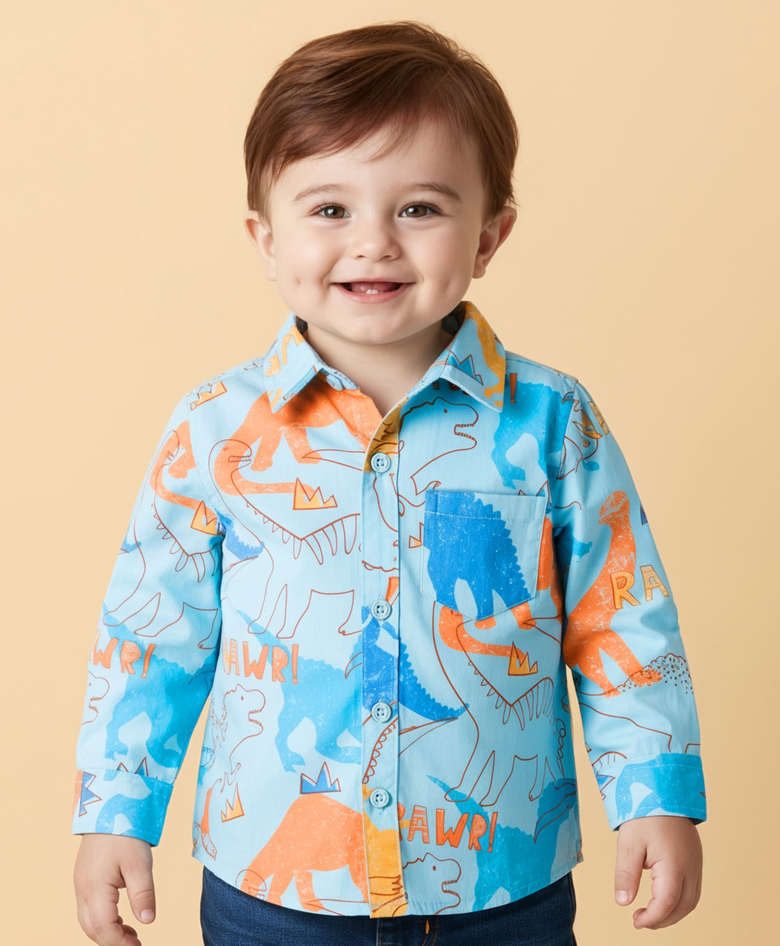 Babyoye 100% Cotton Woven Full Sleeves Shirts With Dino Print - Light Blue-picture-19