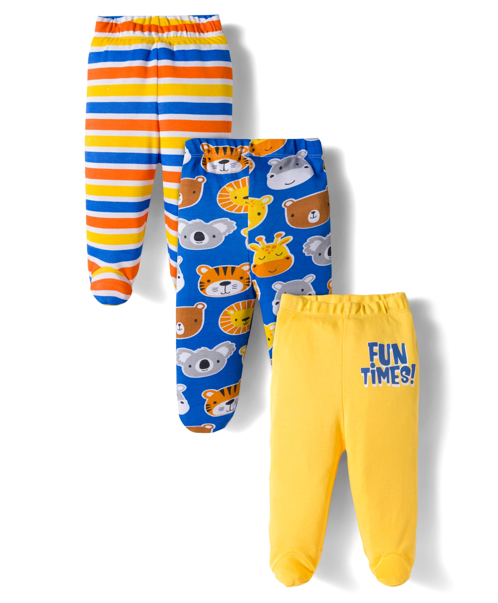 Babyhug Cotton Knit Striped & Animal Printed Bootie Leggings Pack of 3 - Yellow & Blue-picture-15