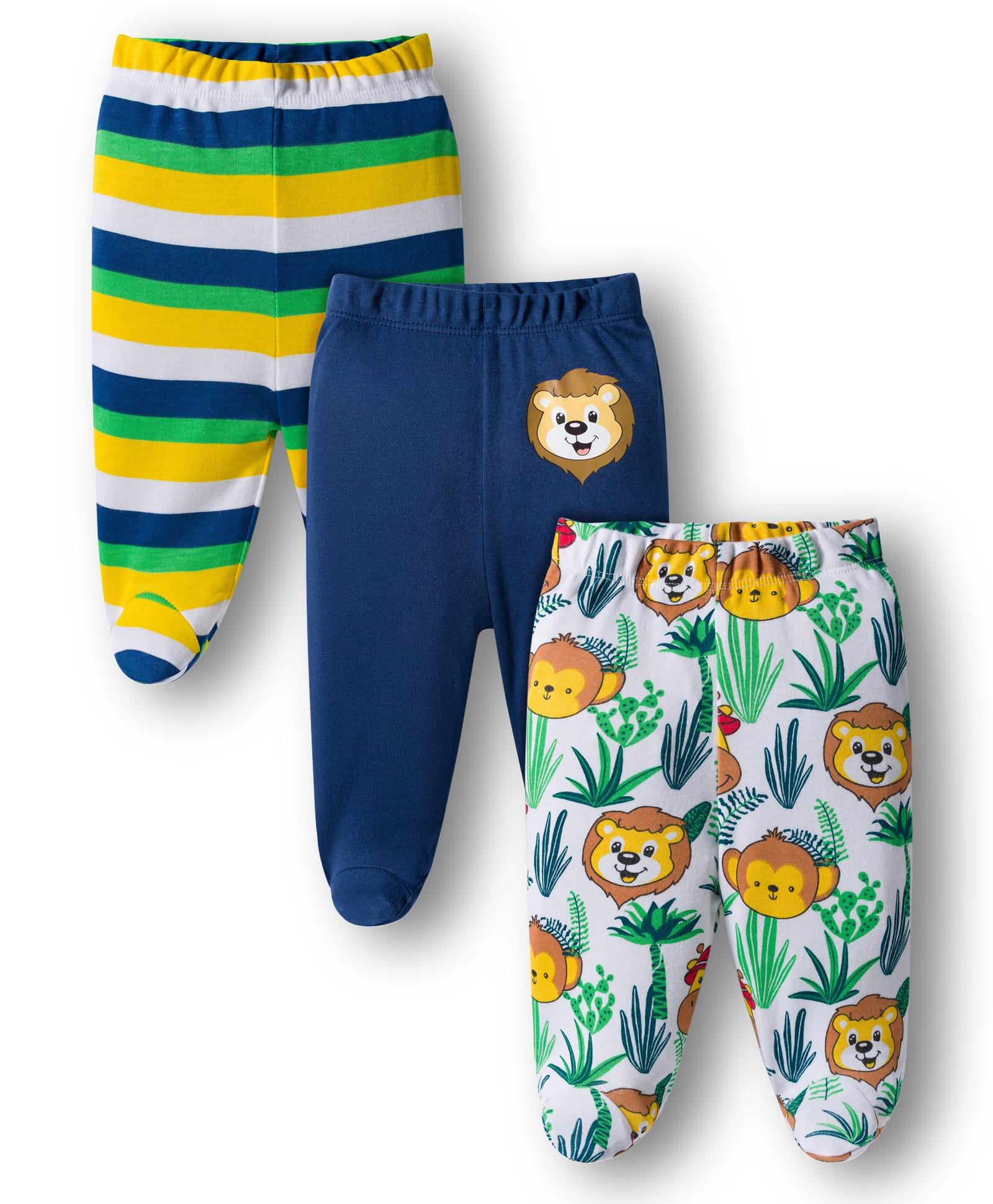 Babyhug Cotton Knit Bootie Leggings with Stripes & Animal Print Pack of 3 - Navy Blue & Yellow-image-35
