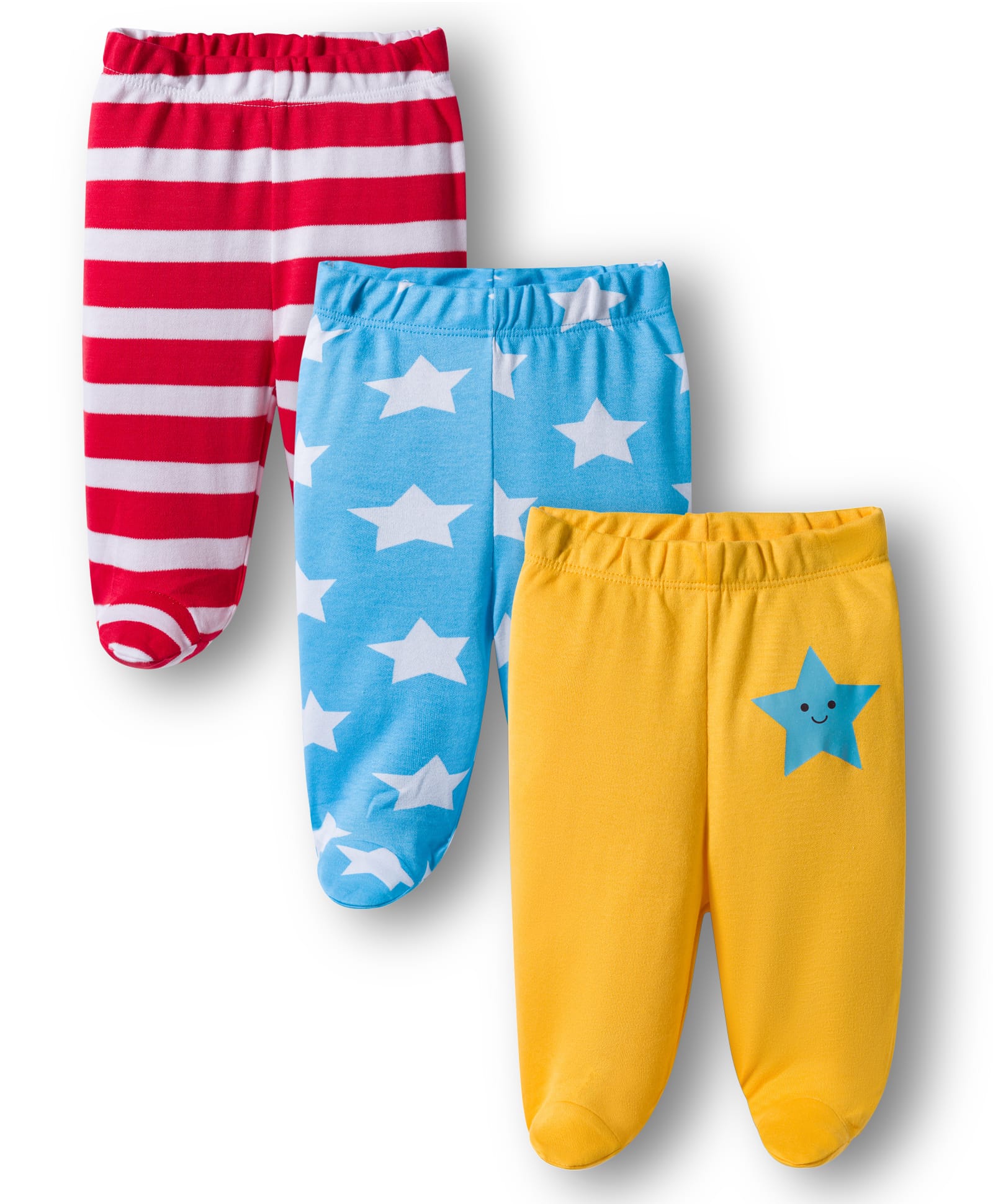 Babyhug Cotton Knit Bootie Leggings with Stripes & Star Print Pack of 3 - Red Light Blue & Yellow-picture-25