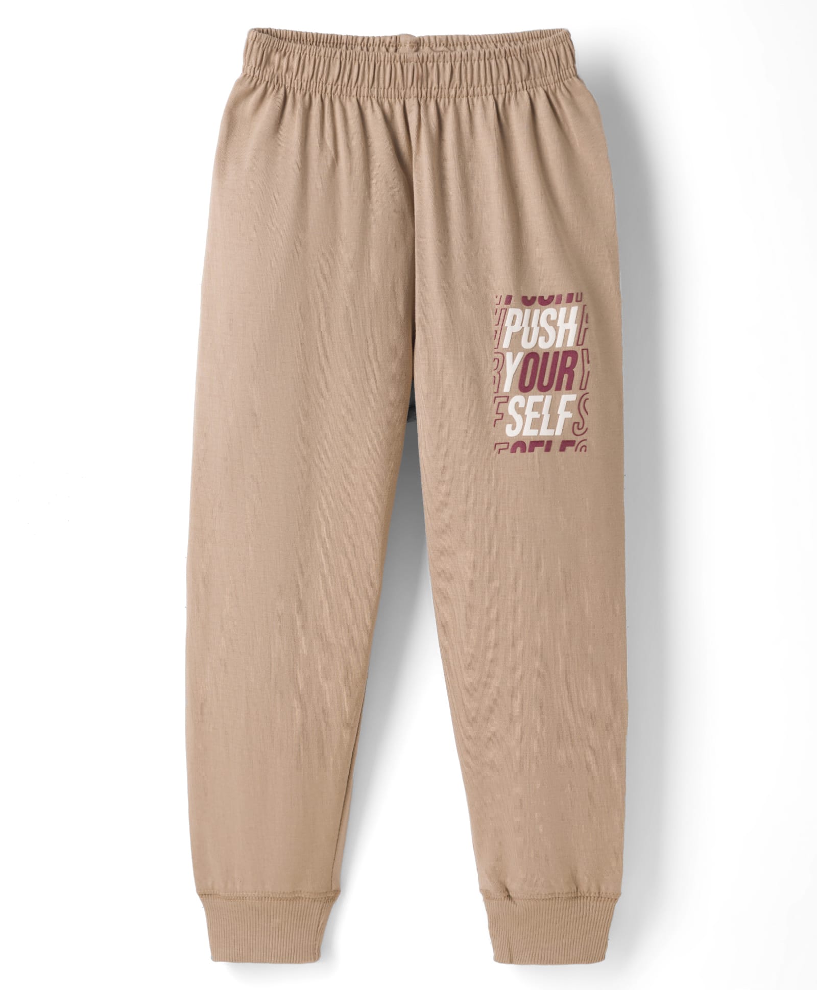 Doreme Single Jersey Knit Full Length Lounge Pants with Text Print - Beige-image-41
