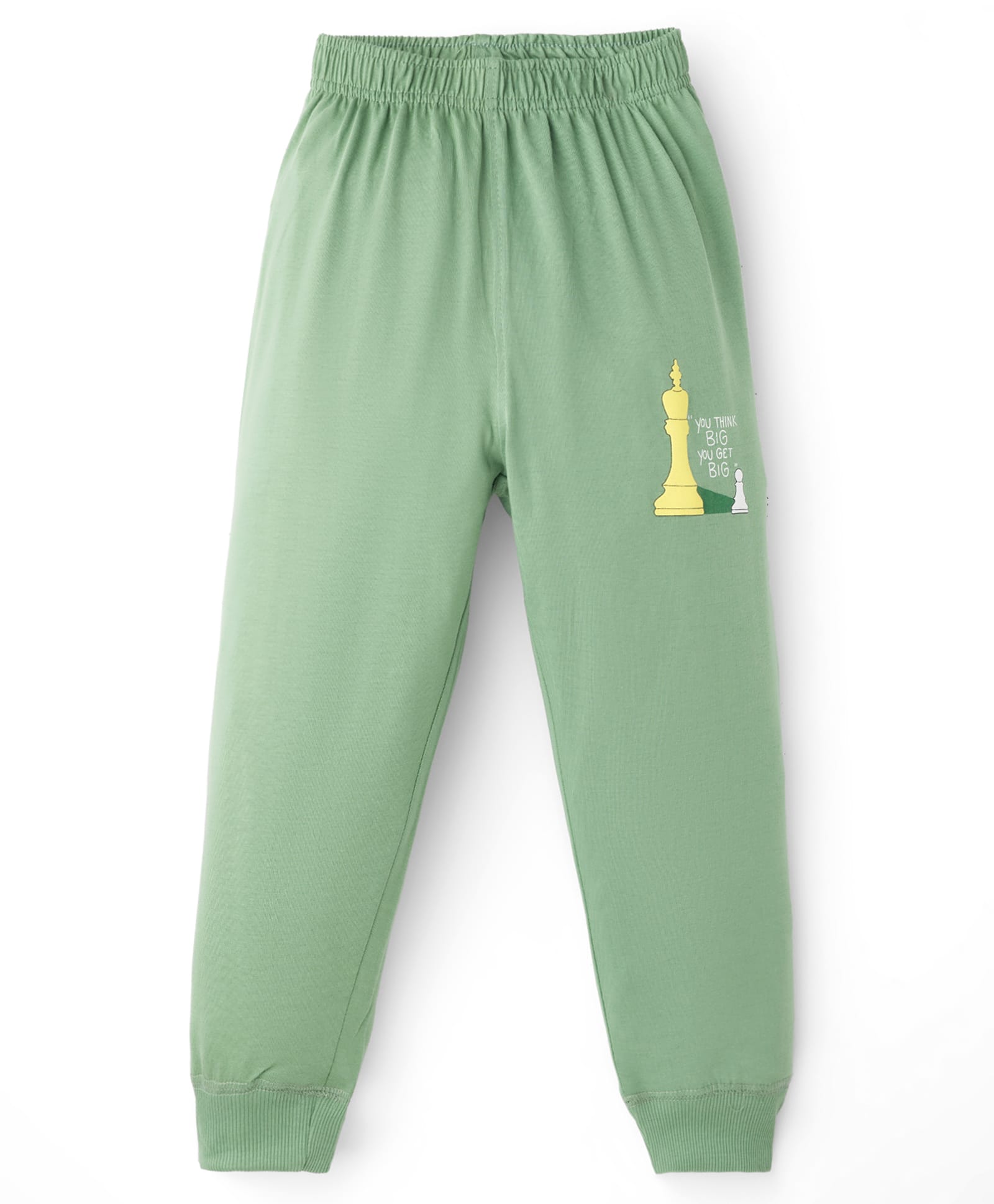 Doreme Single Jersey Knit Full Length Lounge Pants with Text & Chess Pieces Print - Light Green-image-38