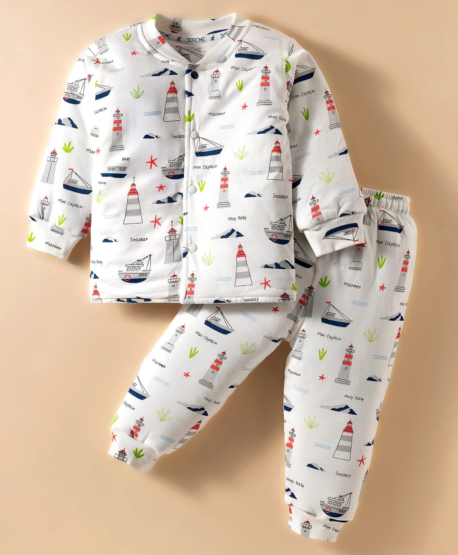 Doreme Interlock Knit Full Sleeves Co-Ord Winter Wear T-Shirt & Joggers Set With Nautical Print-picture-10