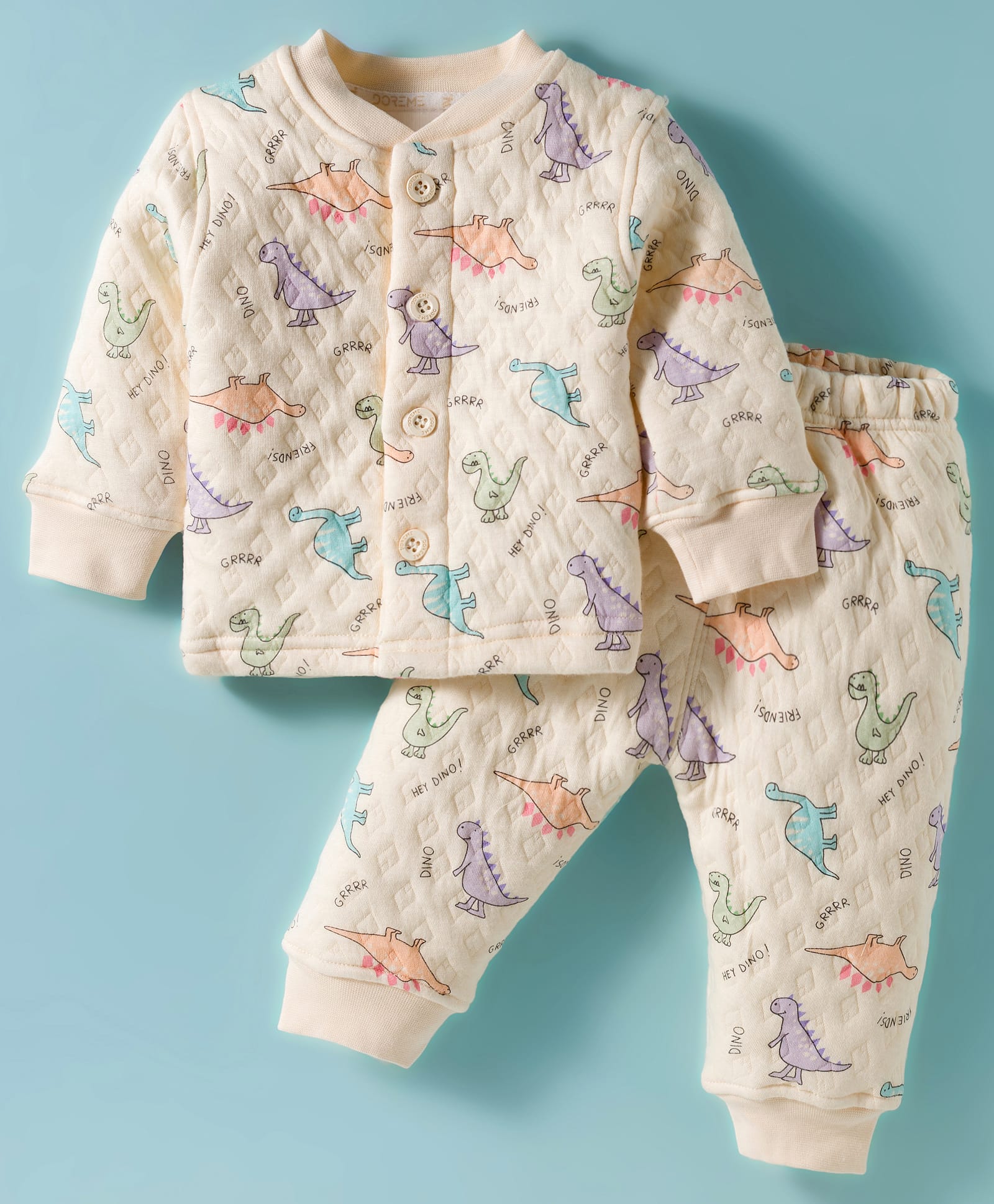 Doreme Knit Full Sleeves Winter Wear T-Shirt & Lounge Pant Set With Animal Print - Ivory-image-12