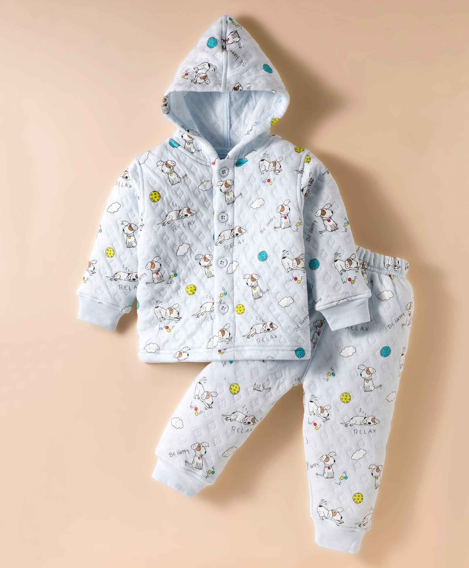 Doreme Knit Full Sleeves Co-Ord Hooded Winter Wear T-Shirt & Joggers Set With Doggie Print - Light Blue-picture-23