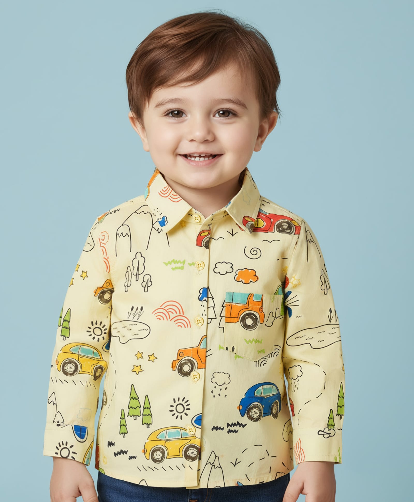 Babyoye 100% Poplin Woven Full Sleeves Shirt With Vehicle Print - Multicolor-image-26