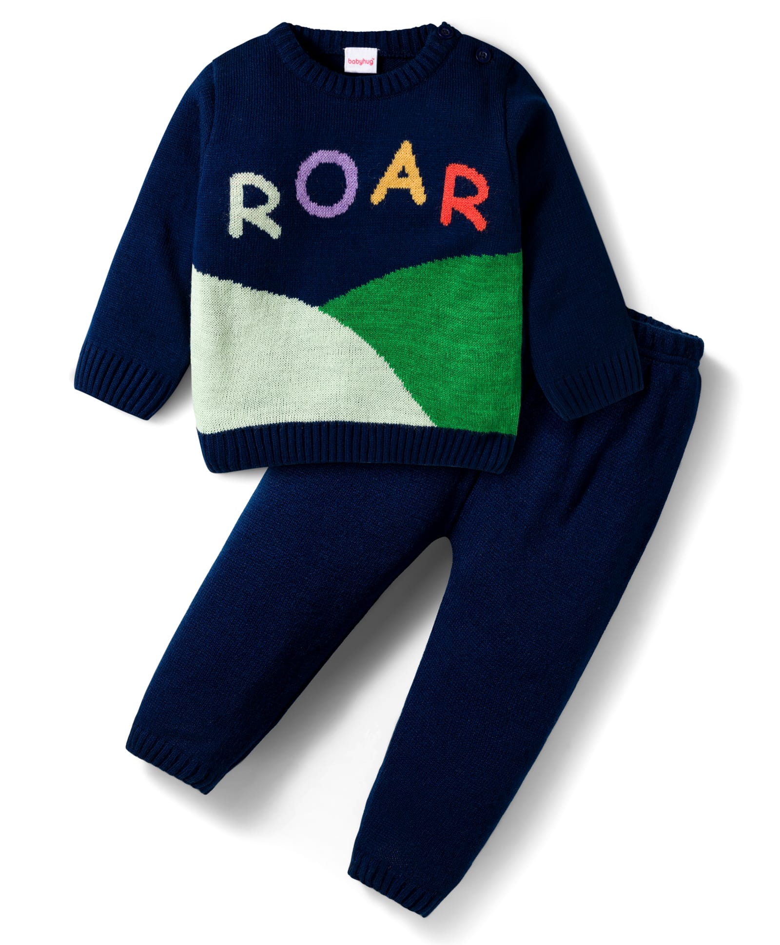 Babyhug Knitted Full Sleeves Sweater Set With Roar Design - Navy Blue-image-31