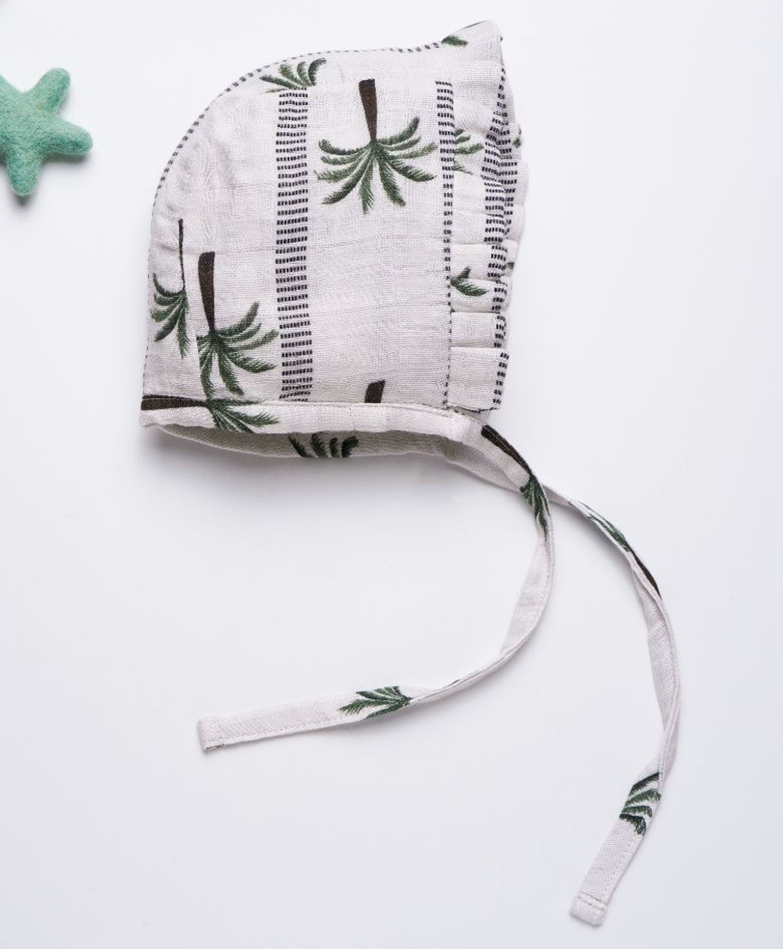 Cocoon Care 100% Bamboo Muslin Woven Palm Trees Designed Cap - 35 Cm - White-image-14