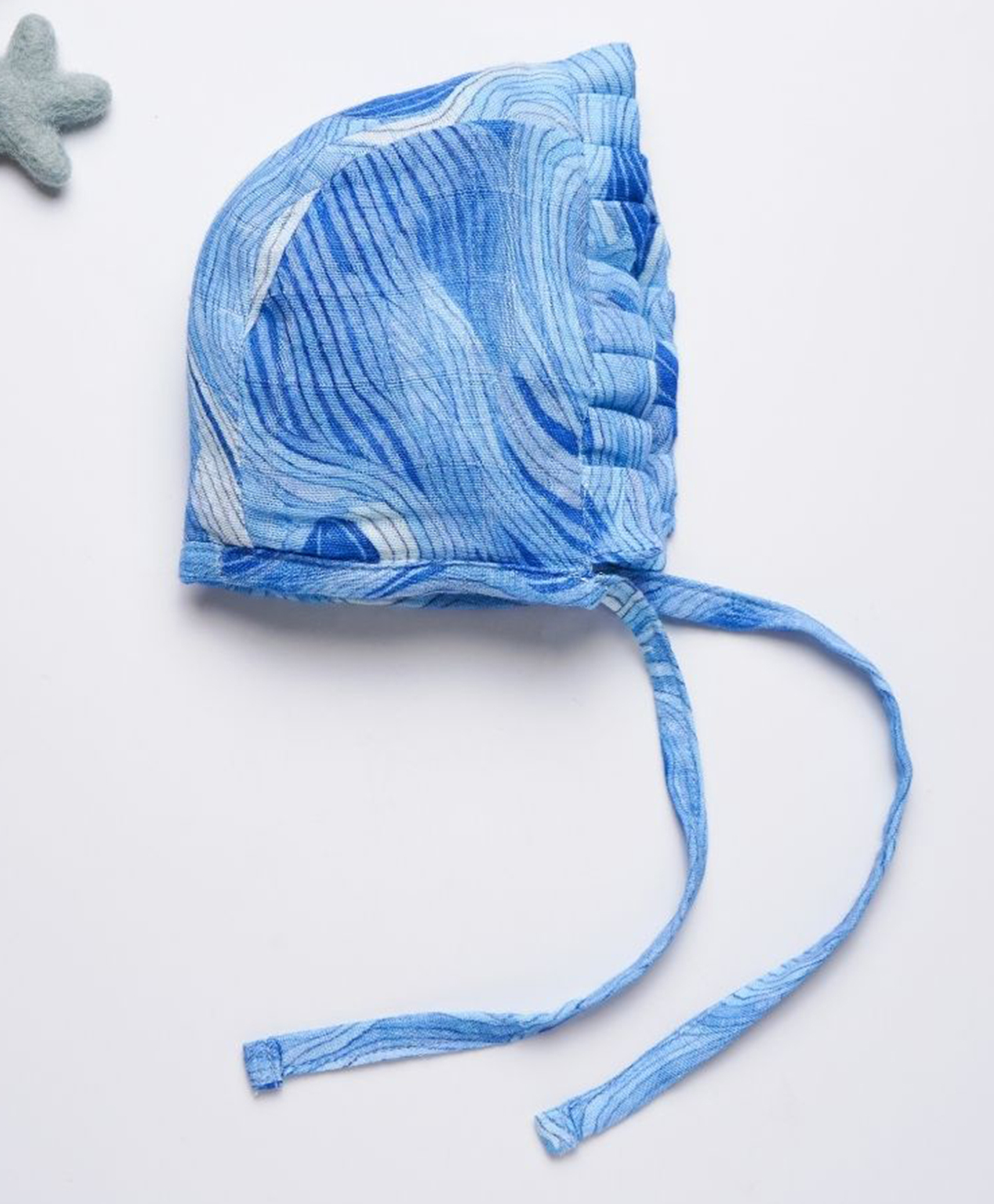 Cocoon Care 100% Bamboo Muslin Woven Abstract Designed Cap - 35 Cm - Blue-image-15