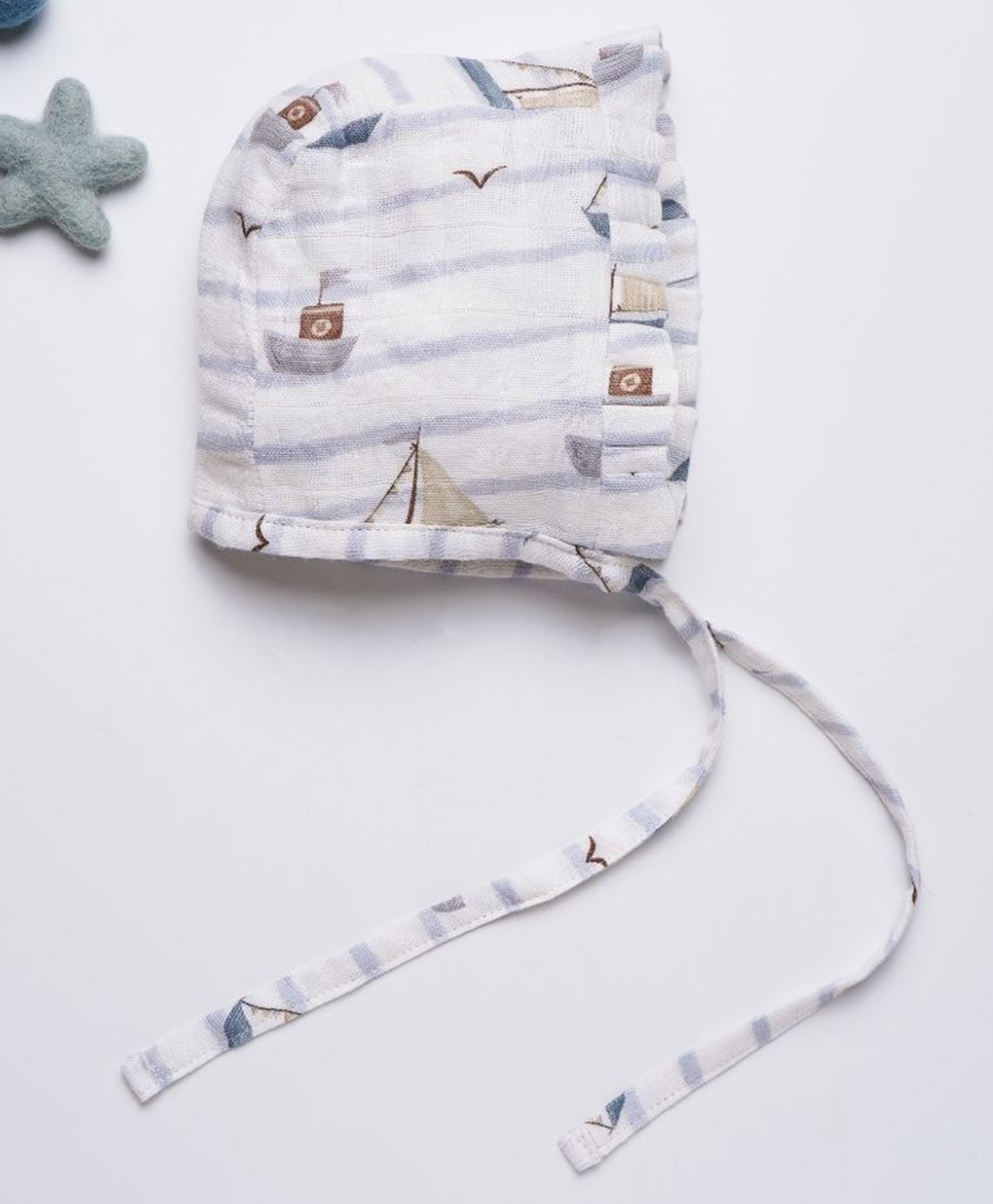 Cocoon Care 100% Bamboo Muslin Woven Nautical Theme Printed Cap - 35 Cm - Off White-image-48