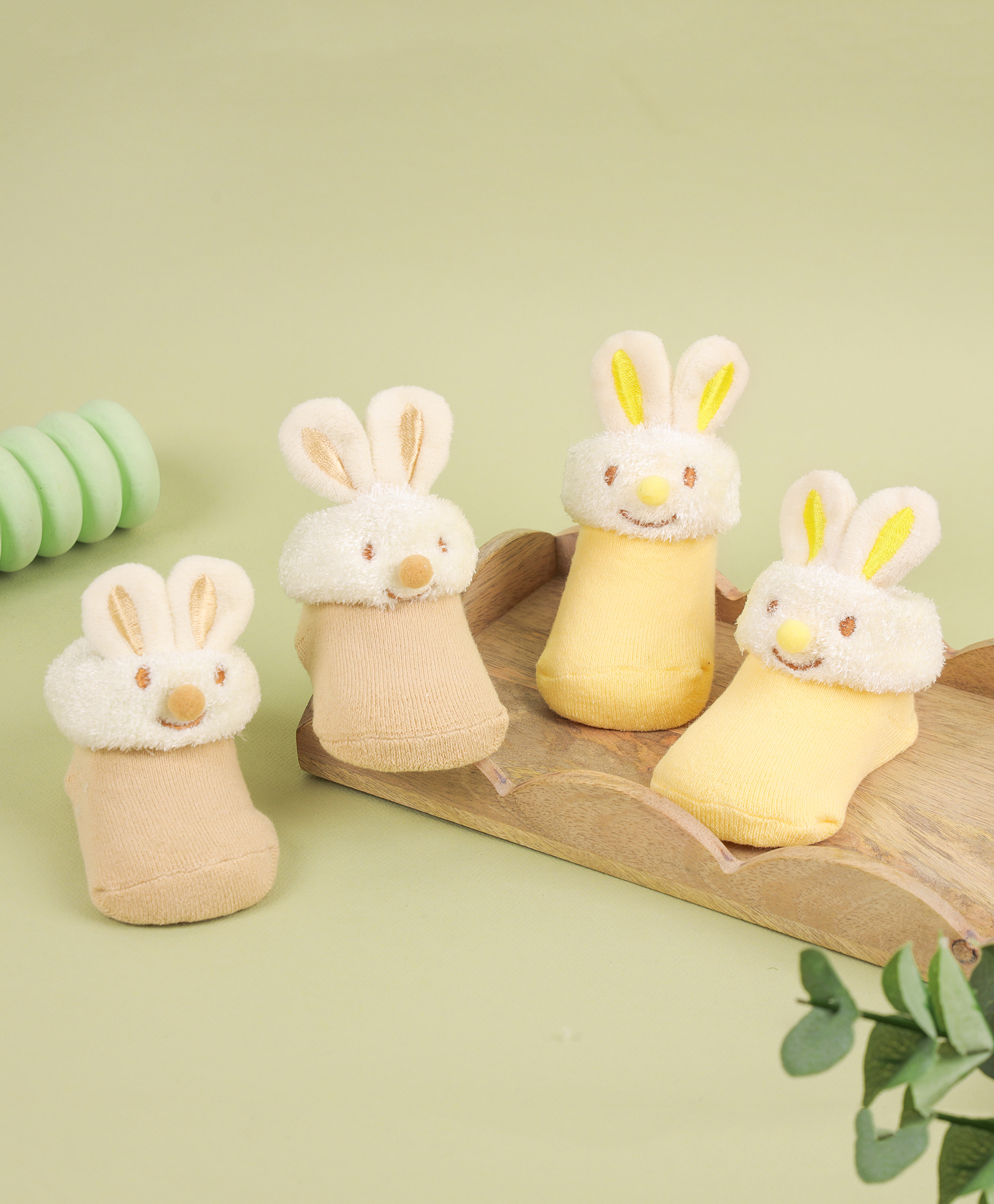 Kicks & Crawl Cotton Pack Of 2 Bunny Face Designed & Applique Detailed Socks - Yellow & Brown-picture-28